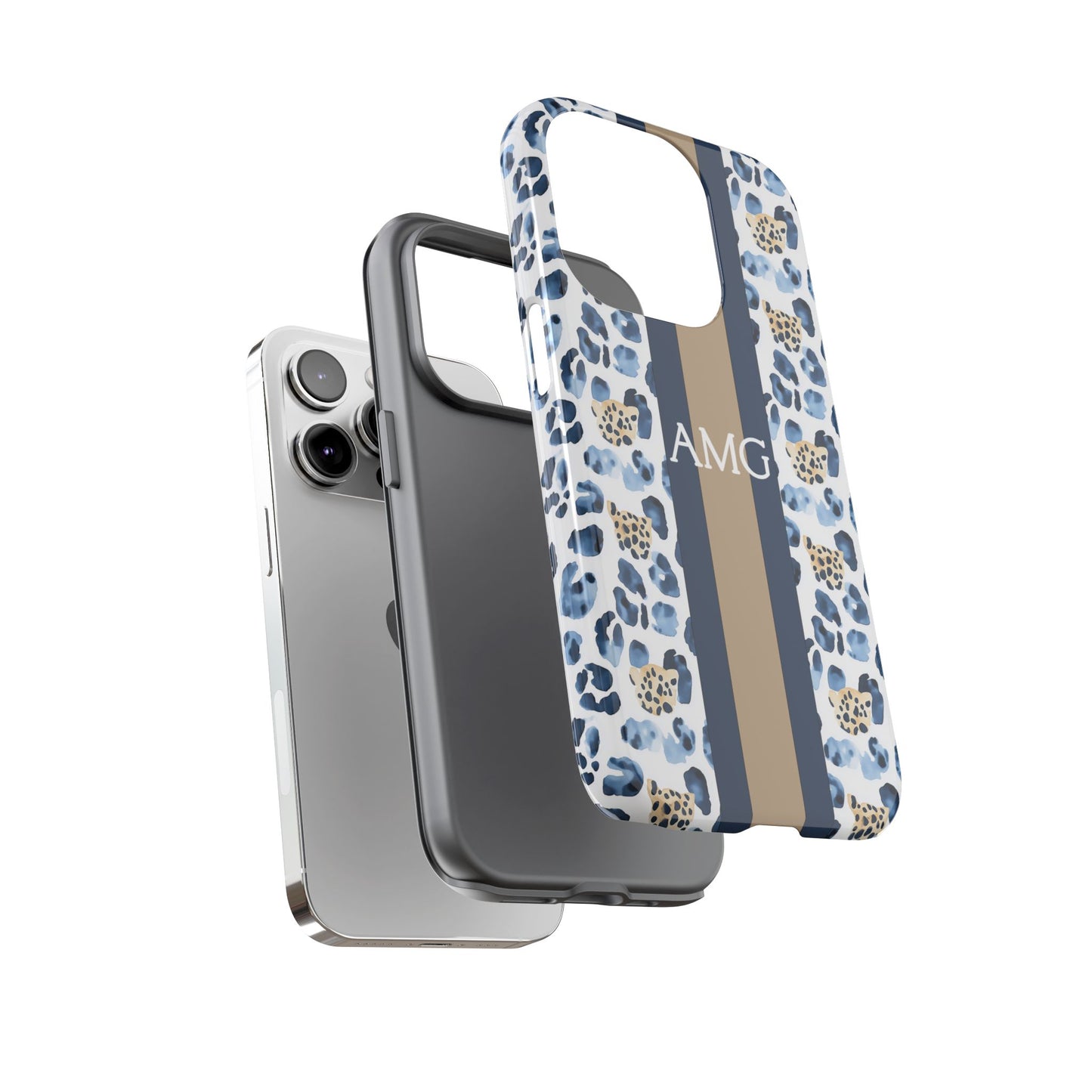 Blue Leopard Monogram Phone Case