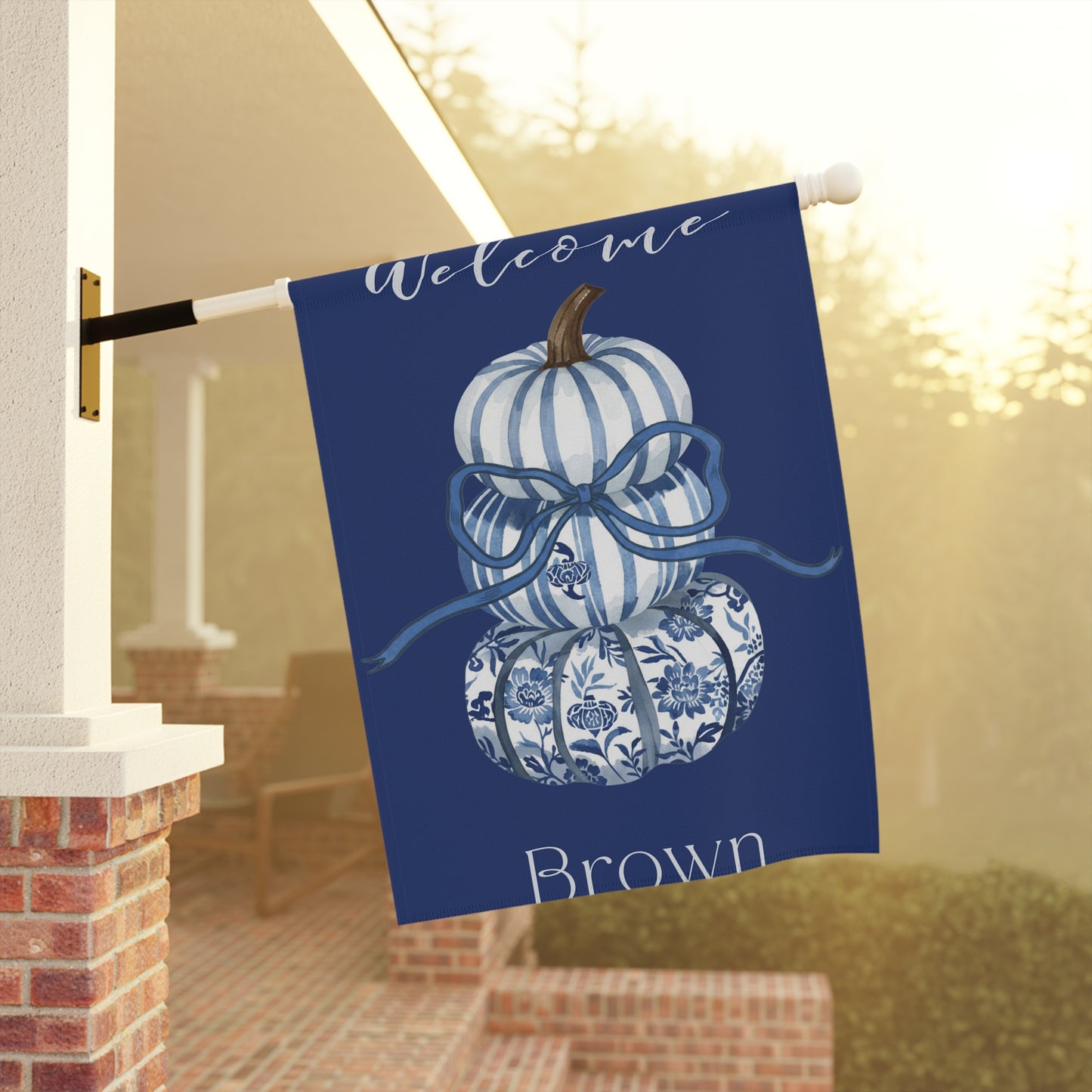 Blue Floral Pumpkin Welcome garden flag | House Banner