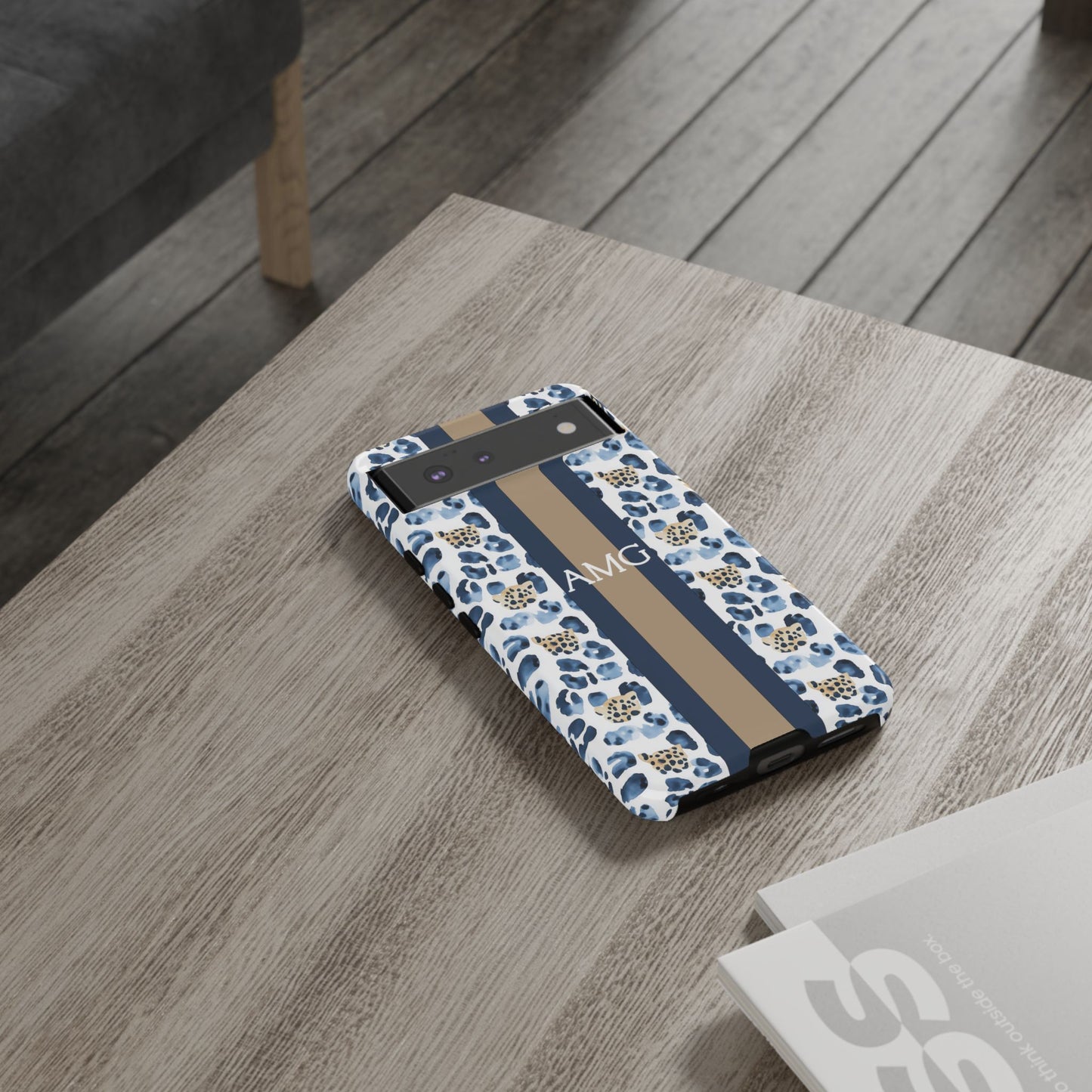 Blue Leopard Monogram Phone Case
