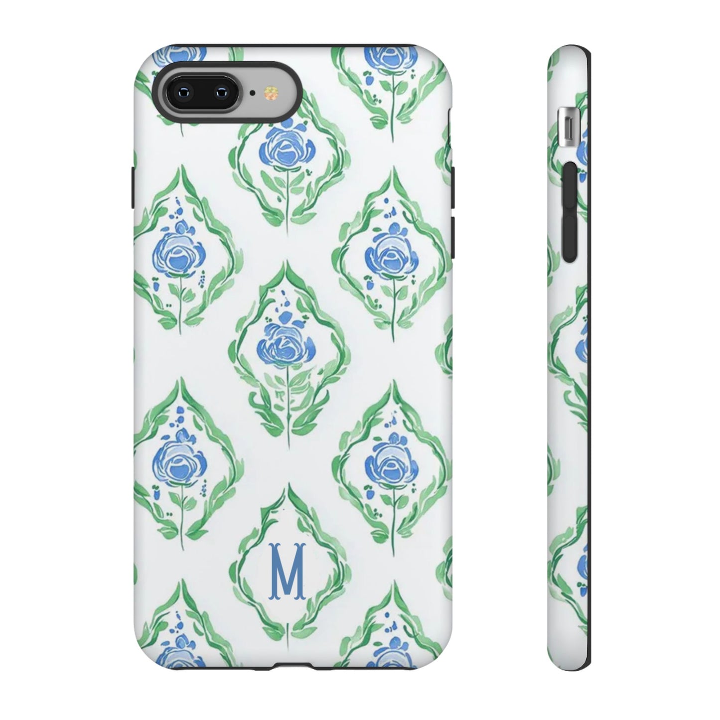 Blue Rose Grandmillennial Monogram Phone Case Personalized