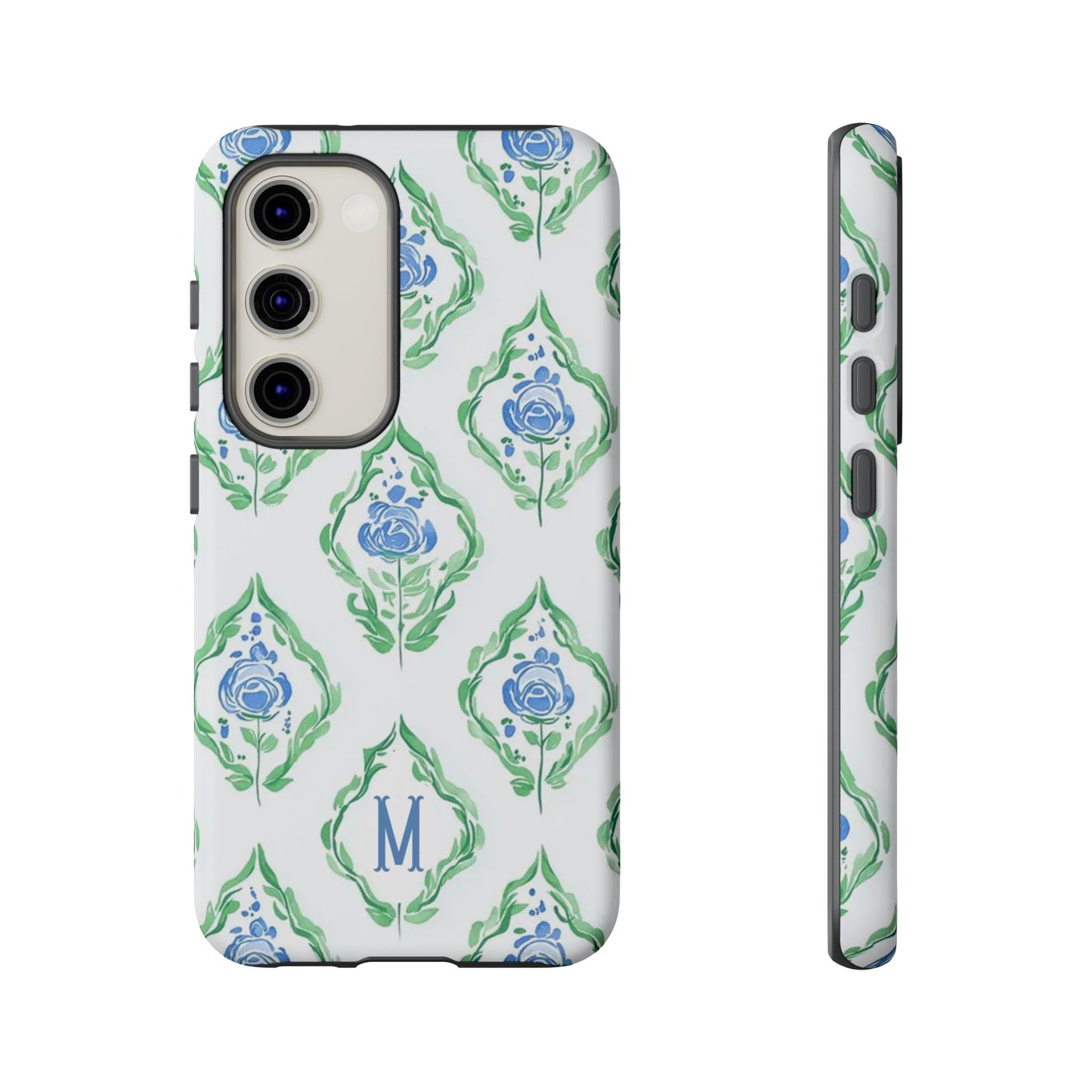 Blue Rose Grandmillennial Monogram Phone Case Personalized