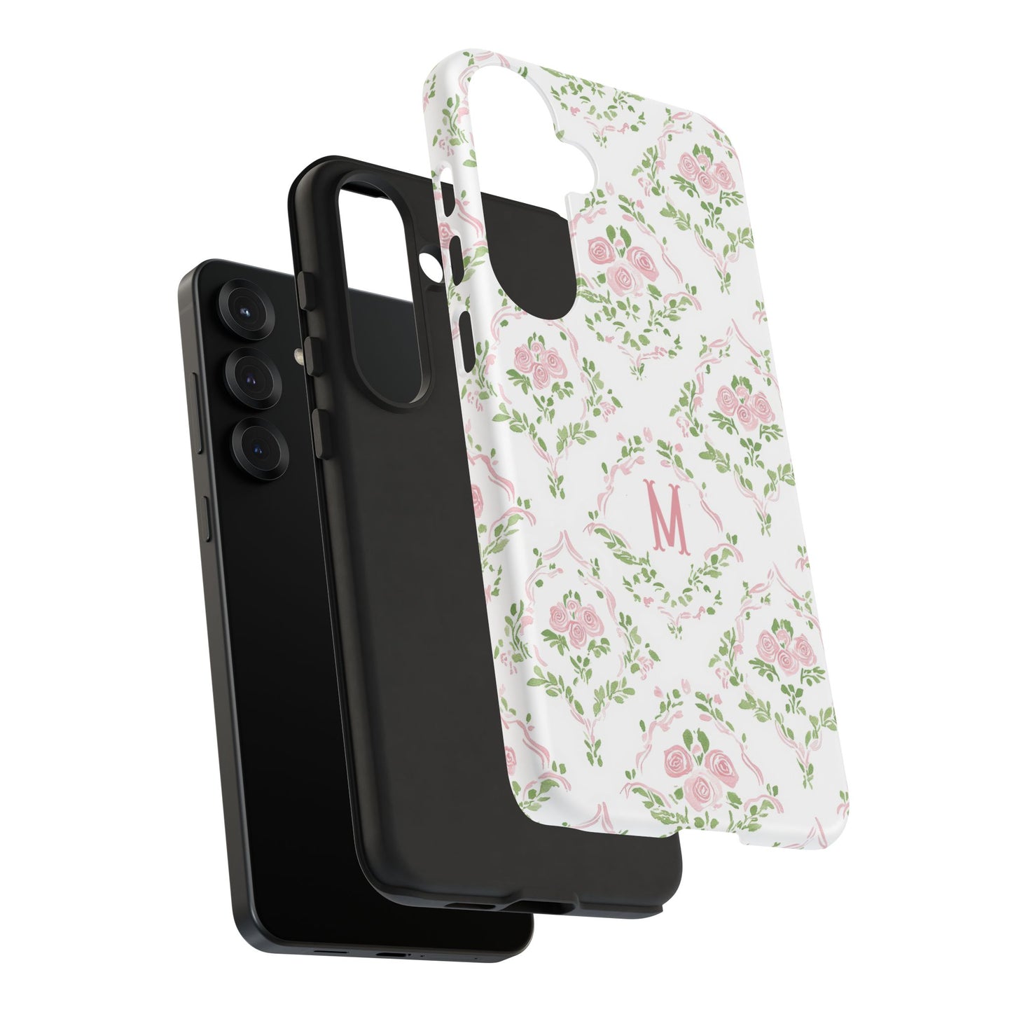 Pink Rose Grandmillennial Floral Monogram Phone Case
