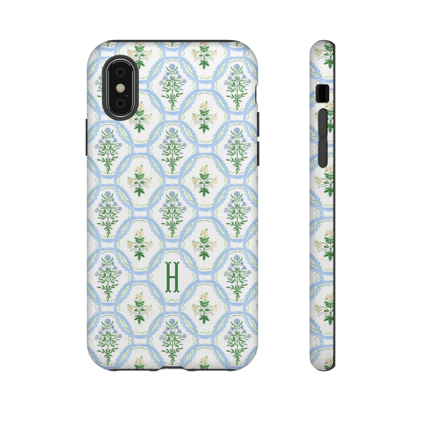Blue Floral Motif Monogram Phone Case Personalized