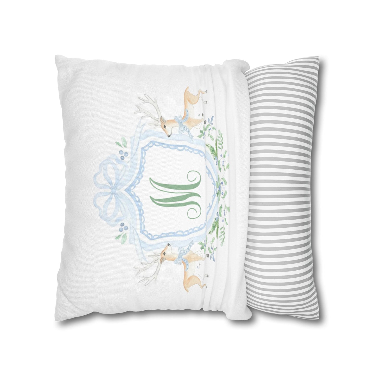 Monogram M Crest Pillowcase, Deer Wreath Accent Pillowcase