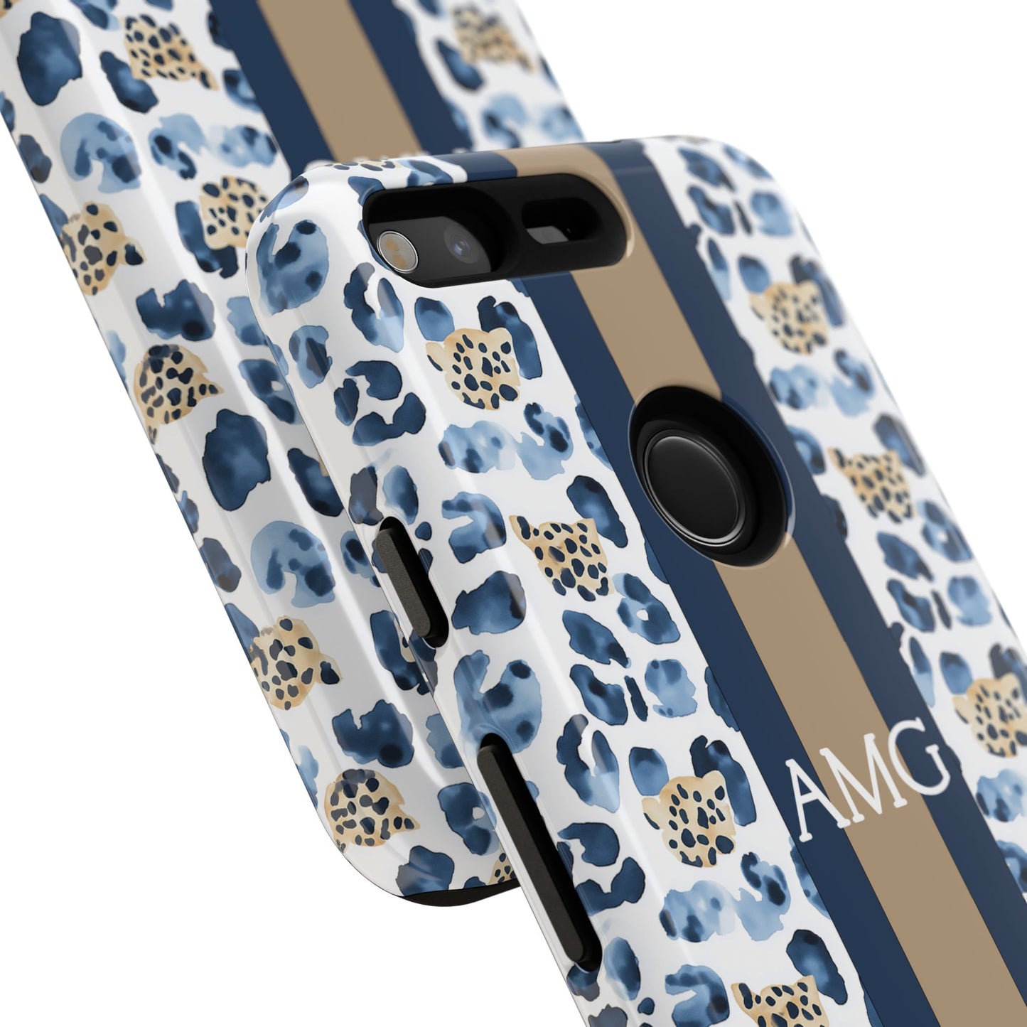 Blue Leopard Monogram Phone Case