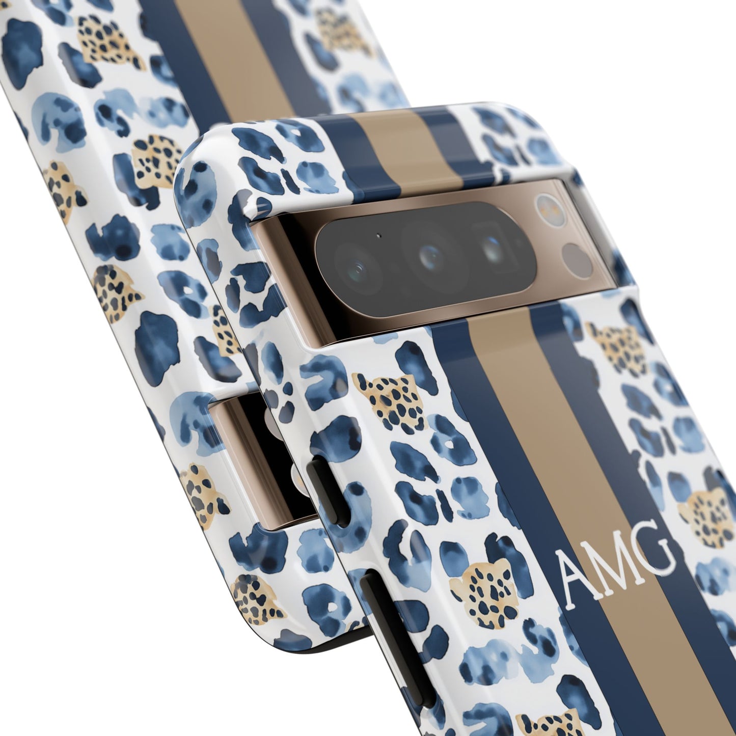 Blue Leopard Monogram Phone Case