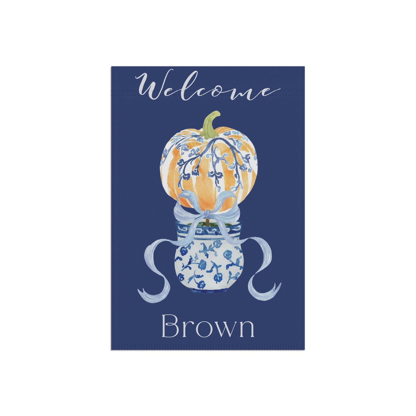 Blue Chinoiserie Pumpkin Welcome Garden Flag