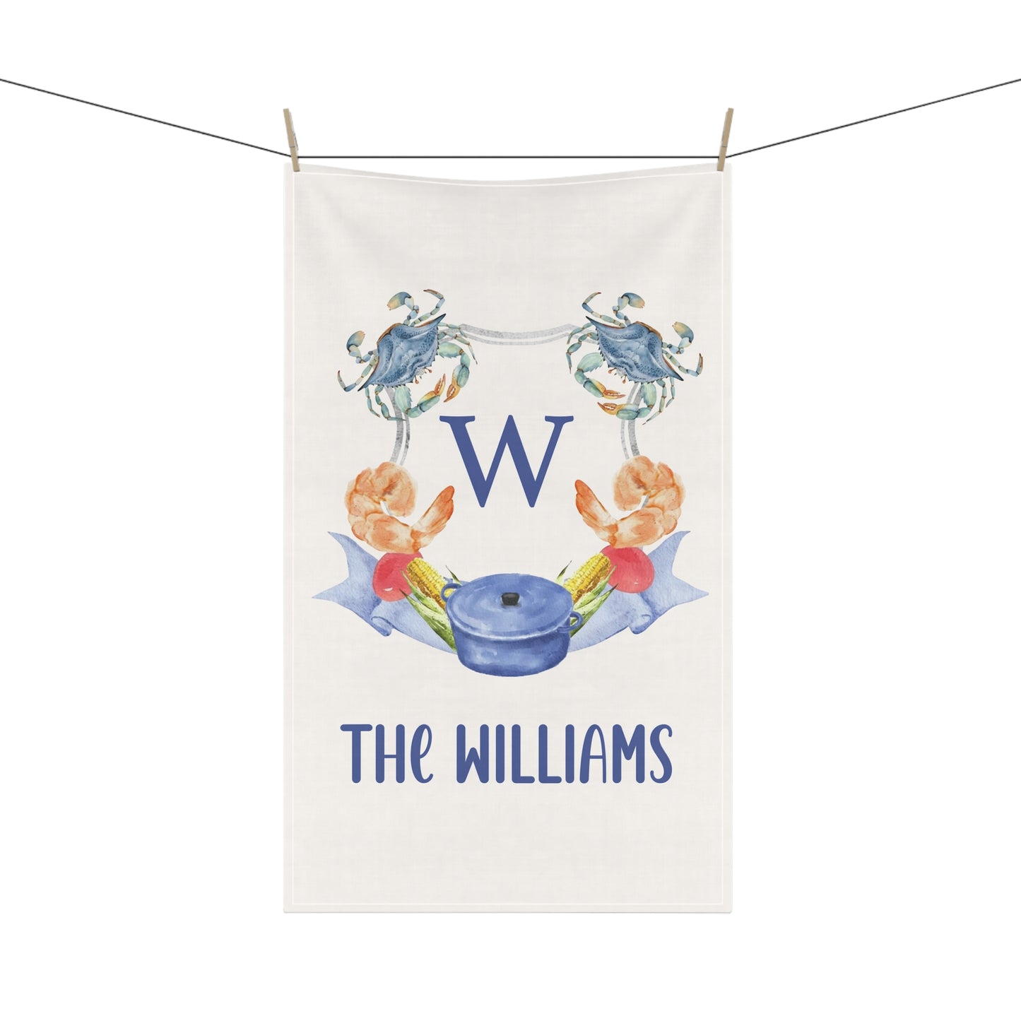 Crab Monogram Crest Tea Towel