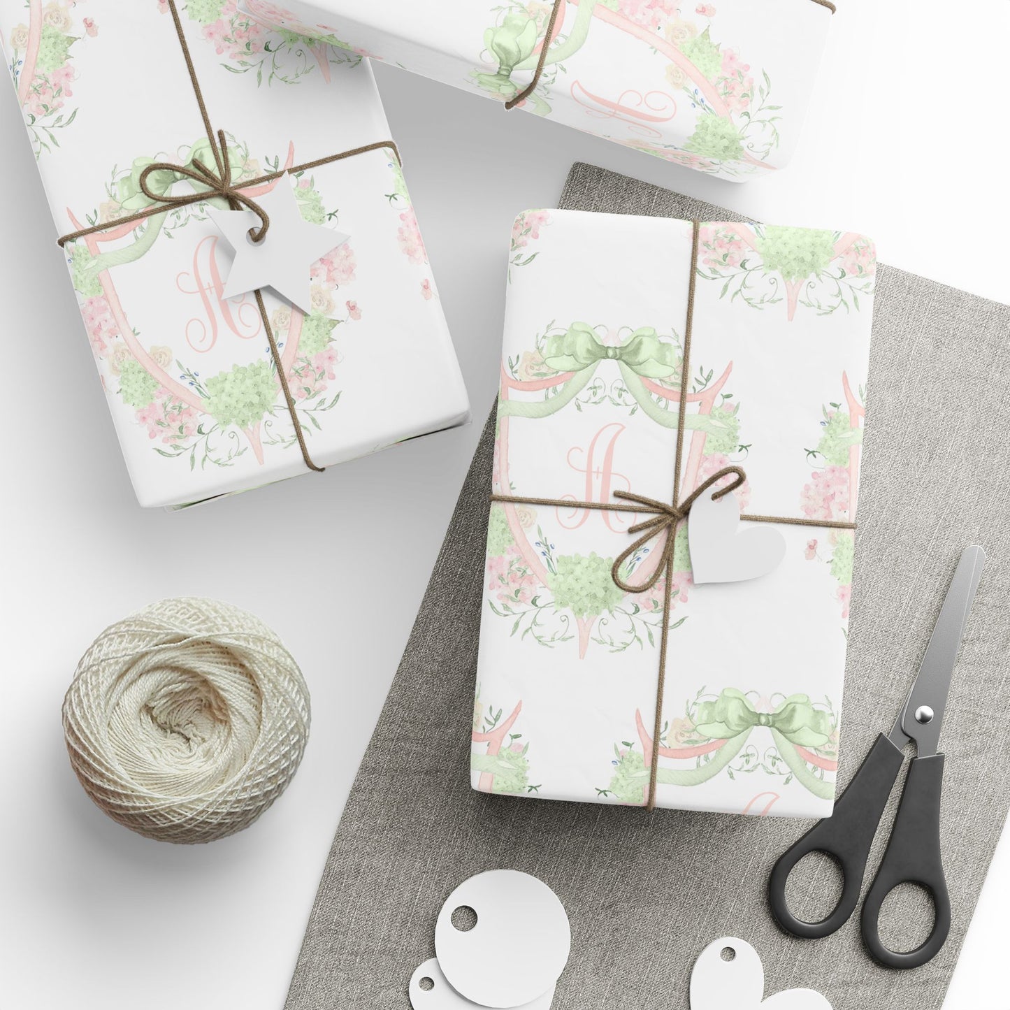 Hydrangea Crest Monogram Wrapping Paper