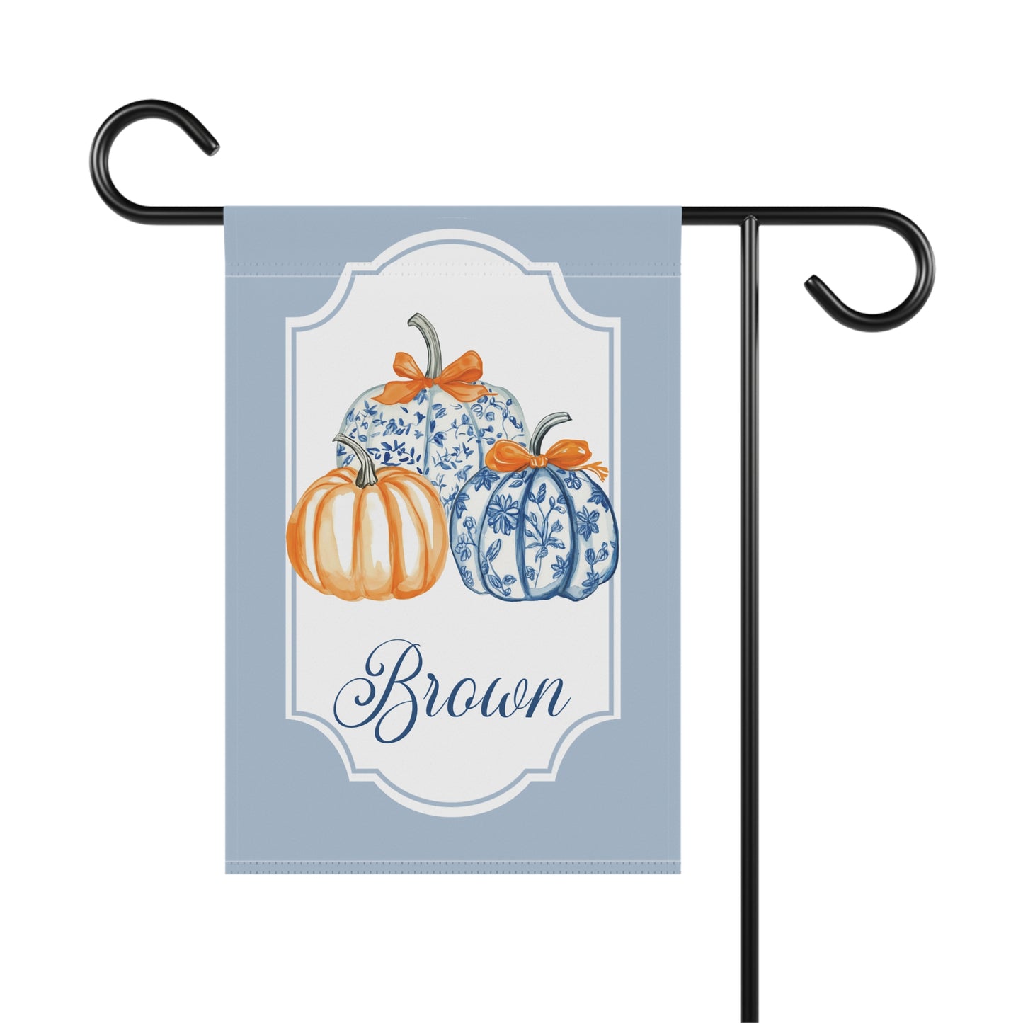 Blue Floral Pumpkins Garden Banner | Personalized Name Accent