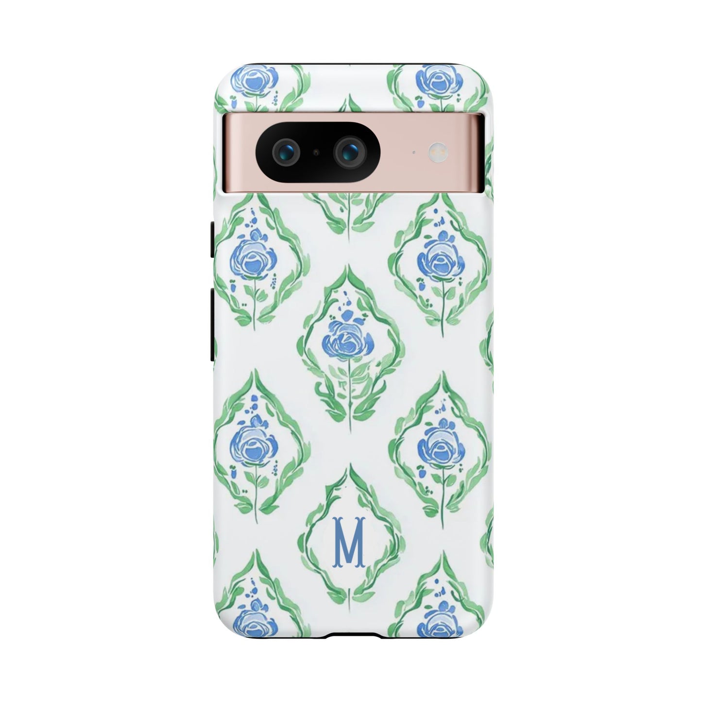 Blue Rose Grandmillennial Monogram Phone Case Personalized