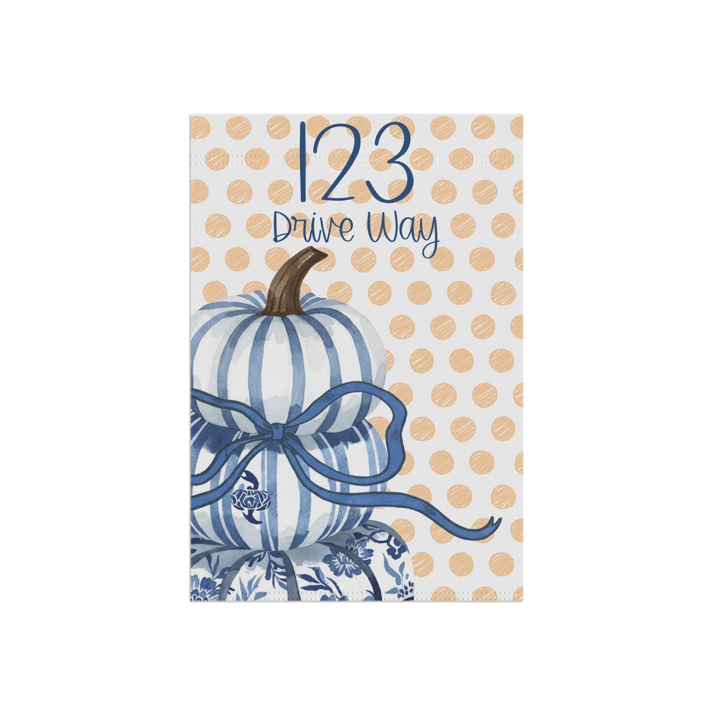 Blue Striped Pumpkin House Number Garden Banner | Polka Dot Fall Porch Flag