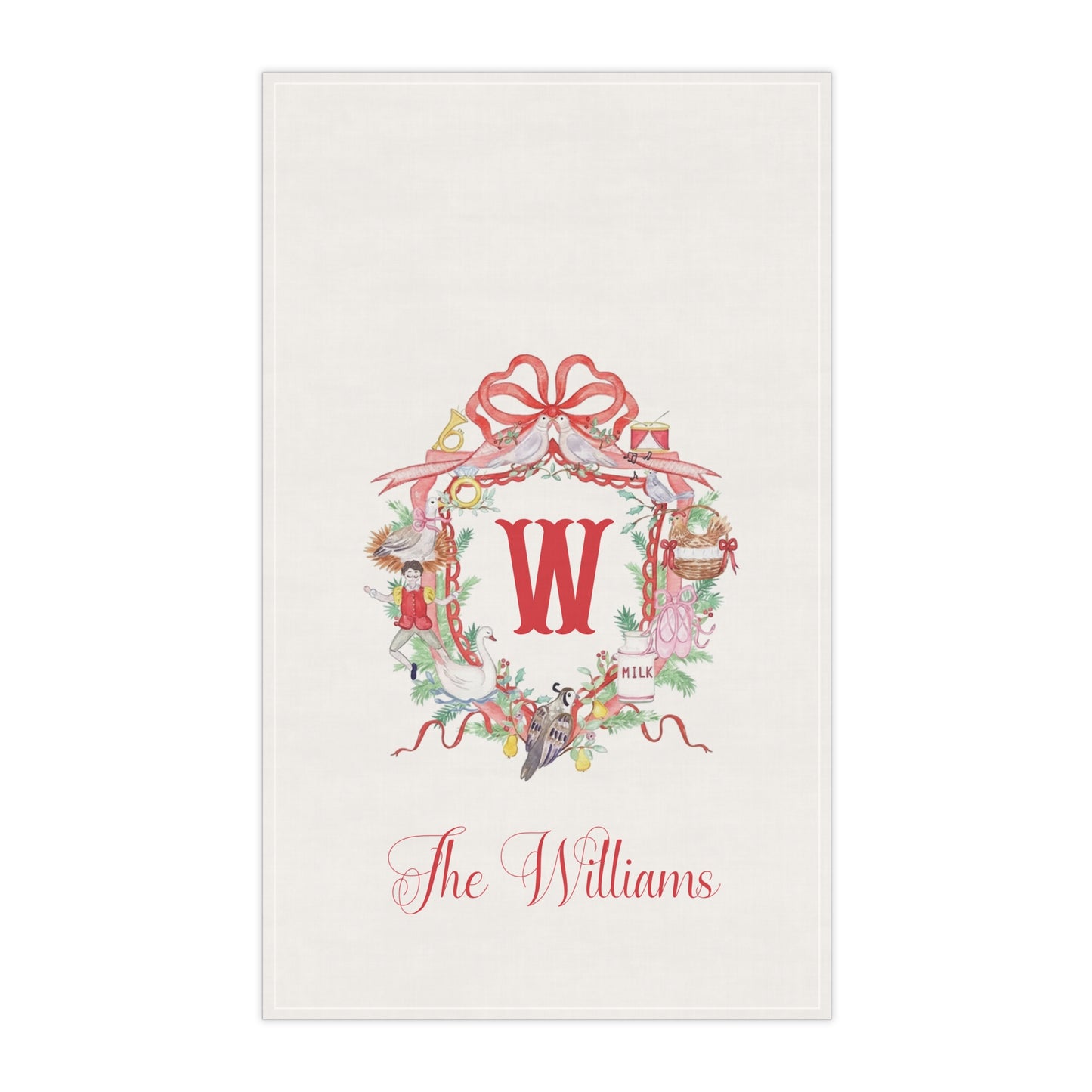 Personalized Christmas Tea Towel | Custom Family Name Kitchen Towel | Traditional Holiday Decor | Grandmillennial Christmas Gift
