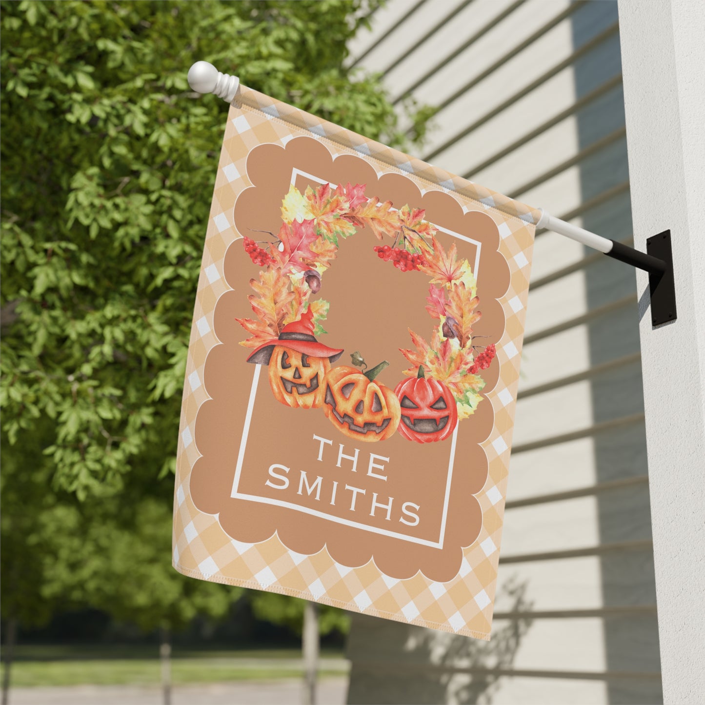 Autumn Pumpkin Wreath Garden Flag | Personalized Porch Banner