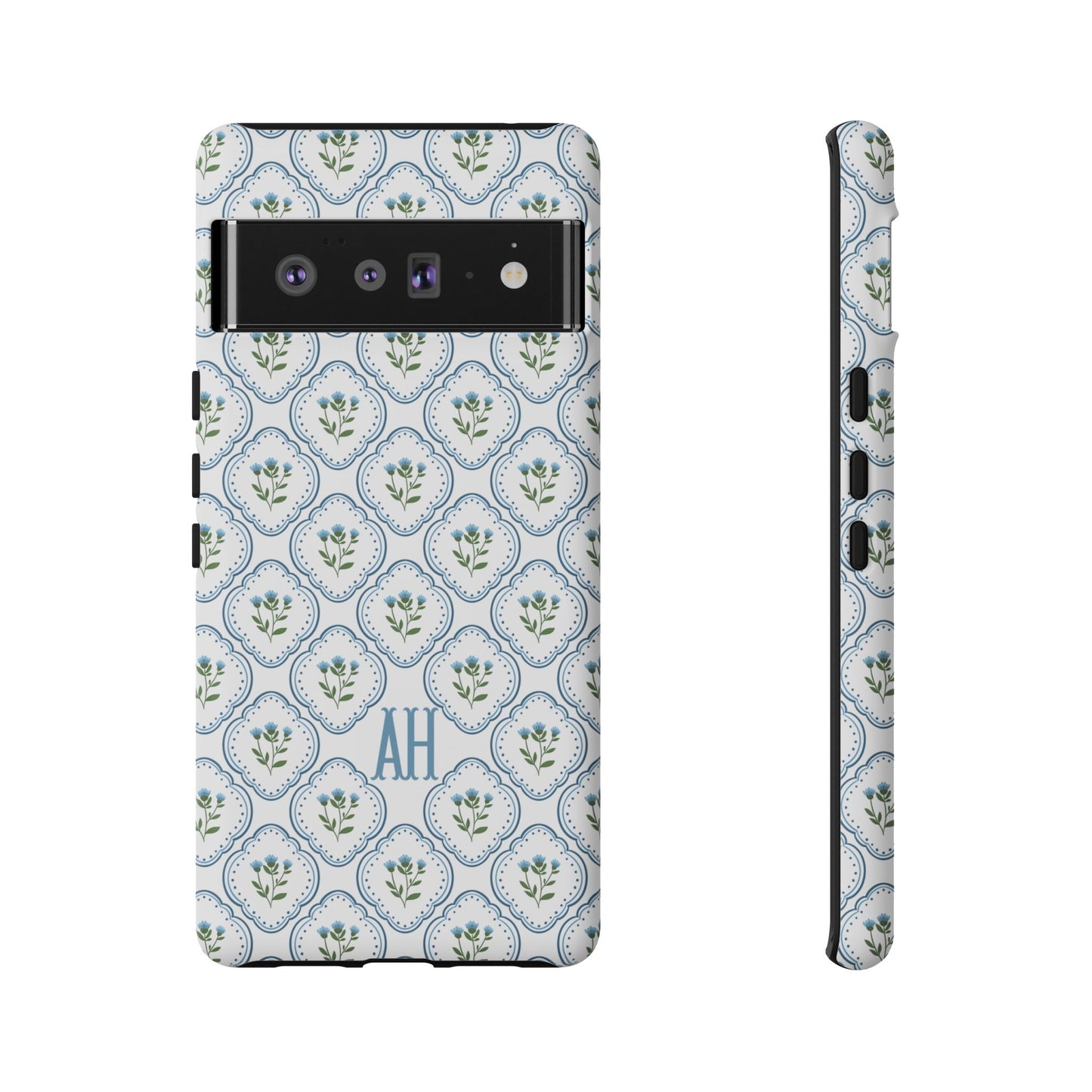 Blue Cottage Floral Monogram phone case
