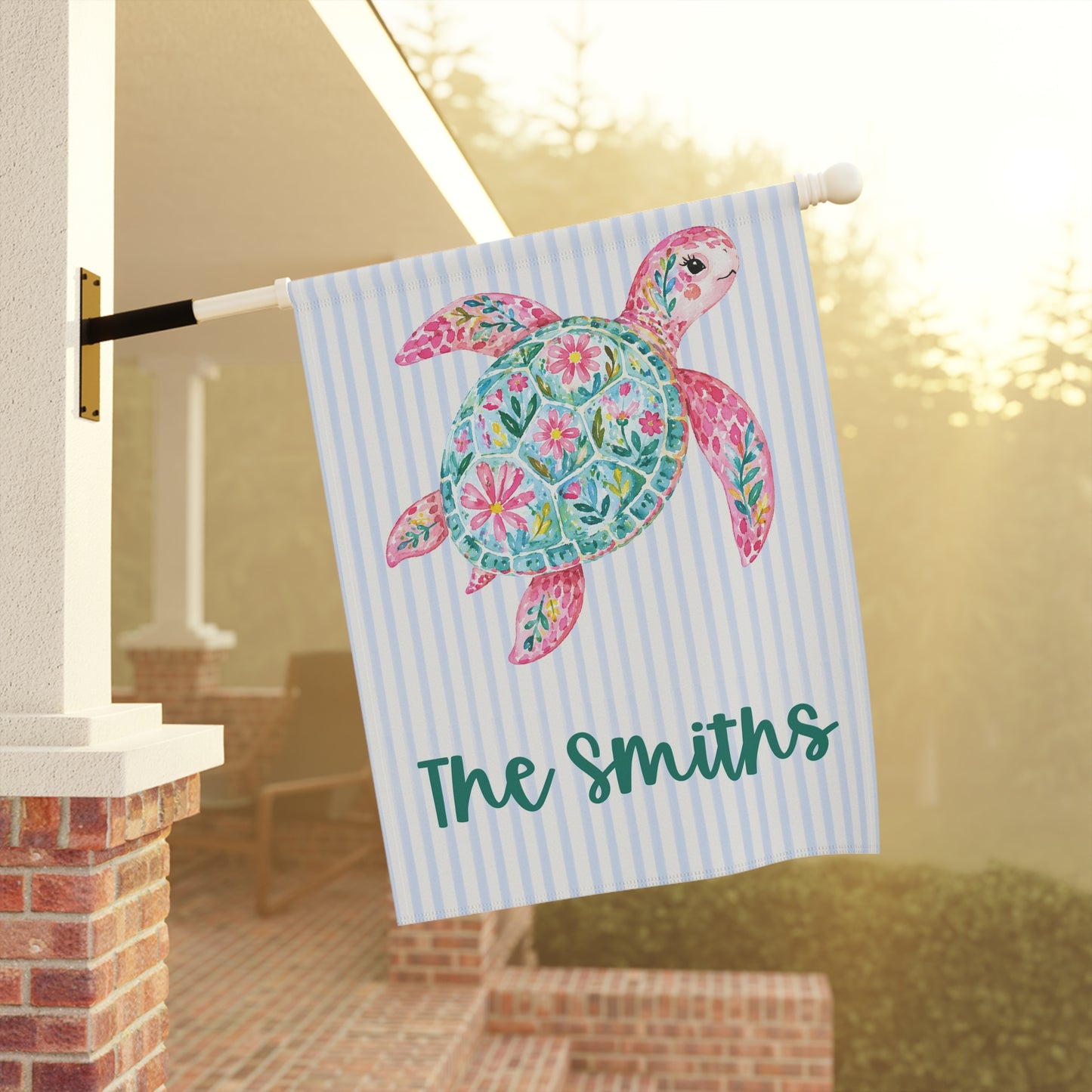 Personalized Preppy Sea Turtle Garden Flag