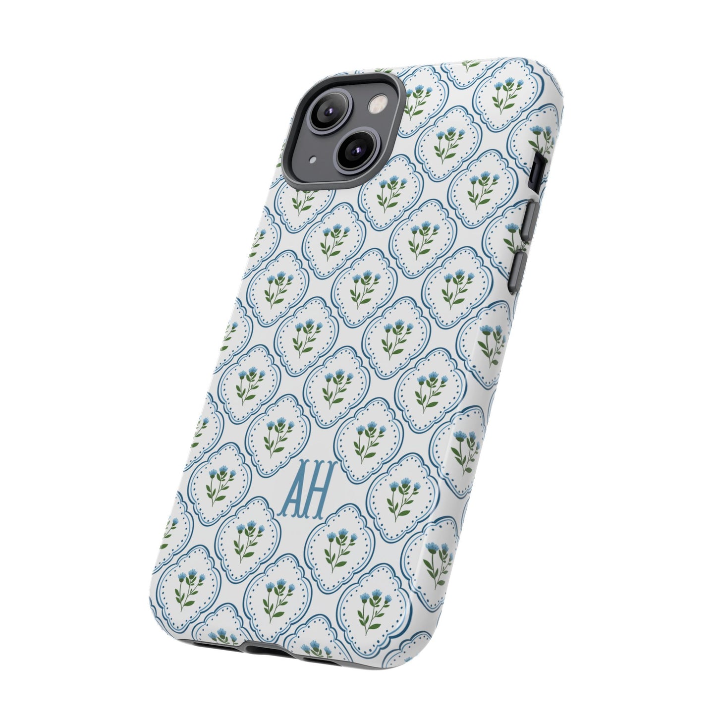 Blue Cottage Floral Monogram phone case