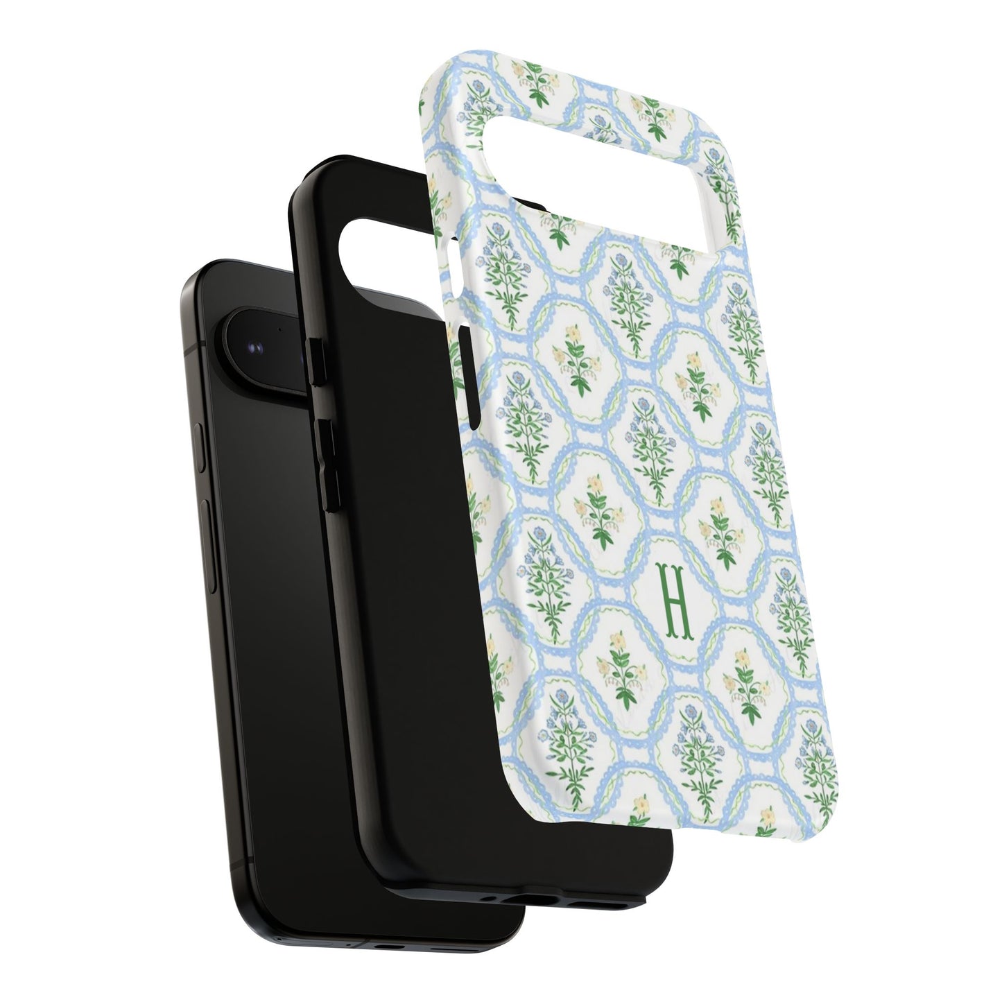 Blue Floral Motif Monogram Phone Case Personalized