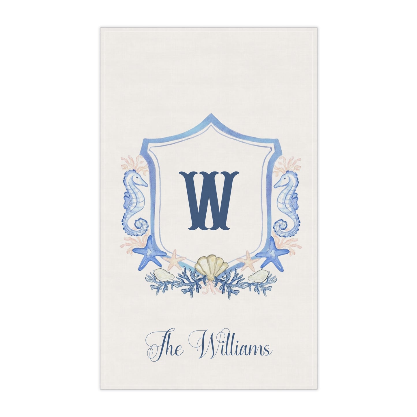 Nautical Seahorse Shield Monogram Tea Towel | Personalized Initial