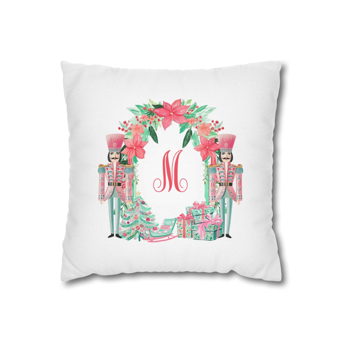 Pink Nutcracker Wreath M Pillowcase | Square Pillowcase