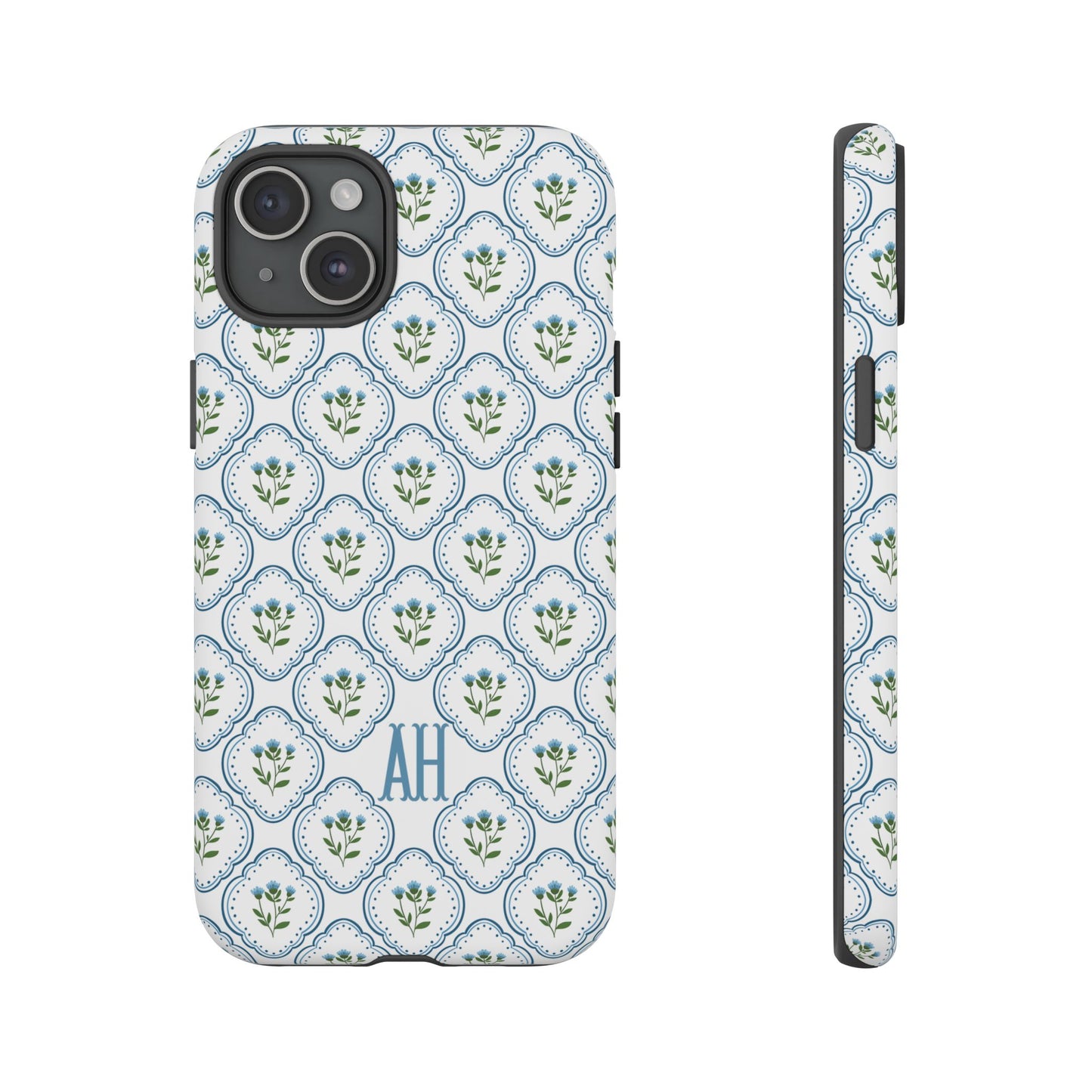 Blue Cottage Floral Monogram phone case