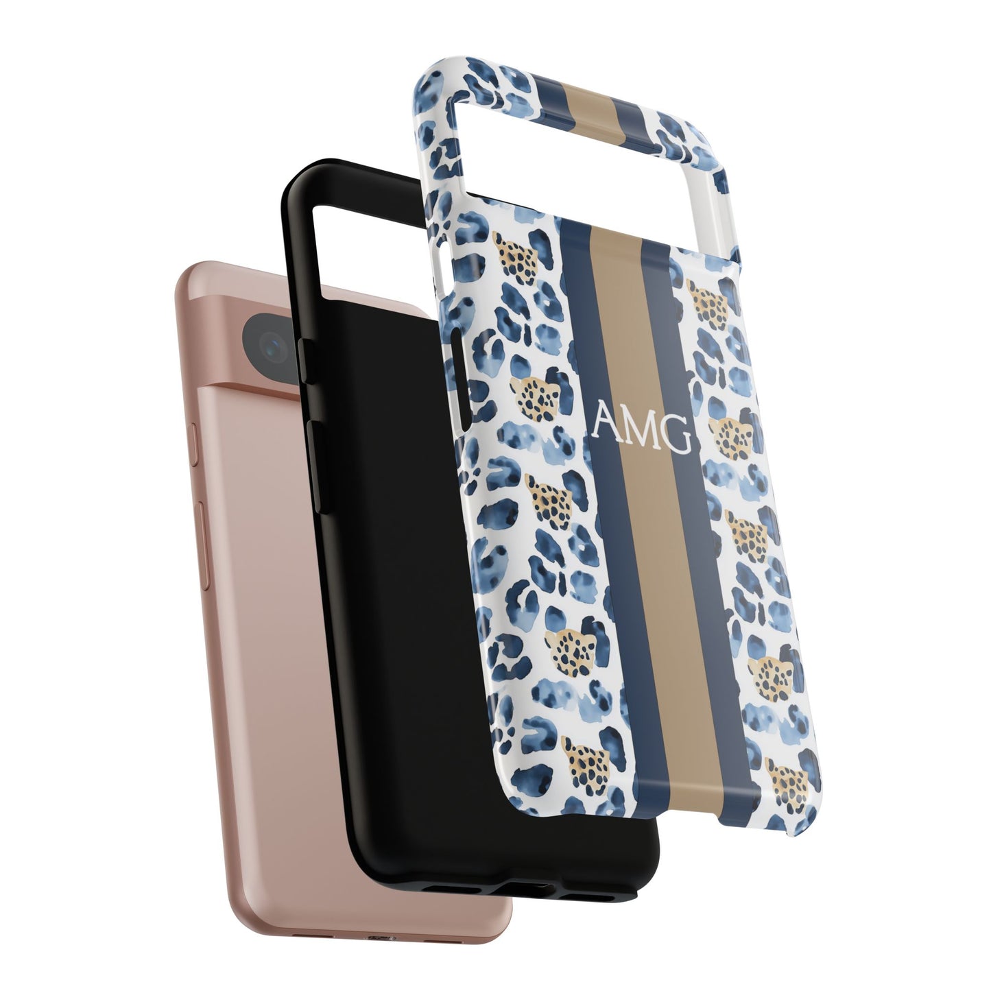 Blue Leopard Monogram Phone Case