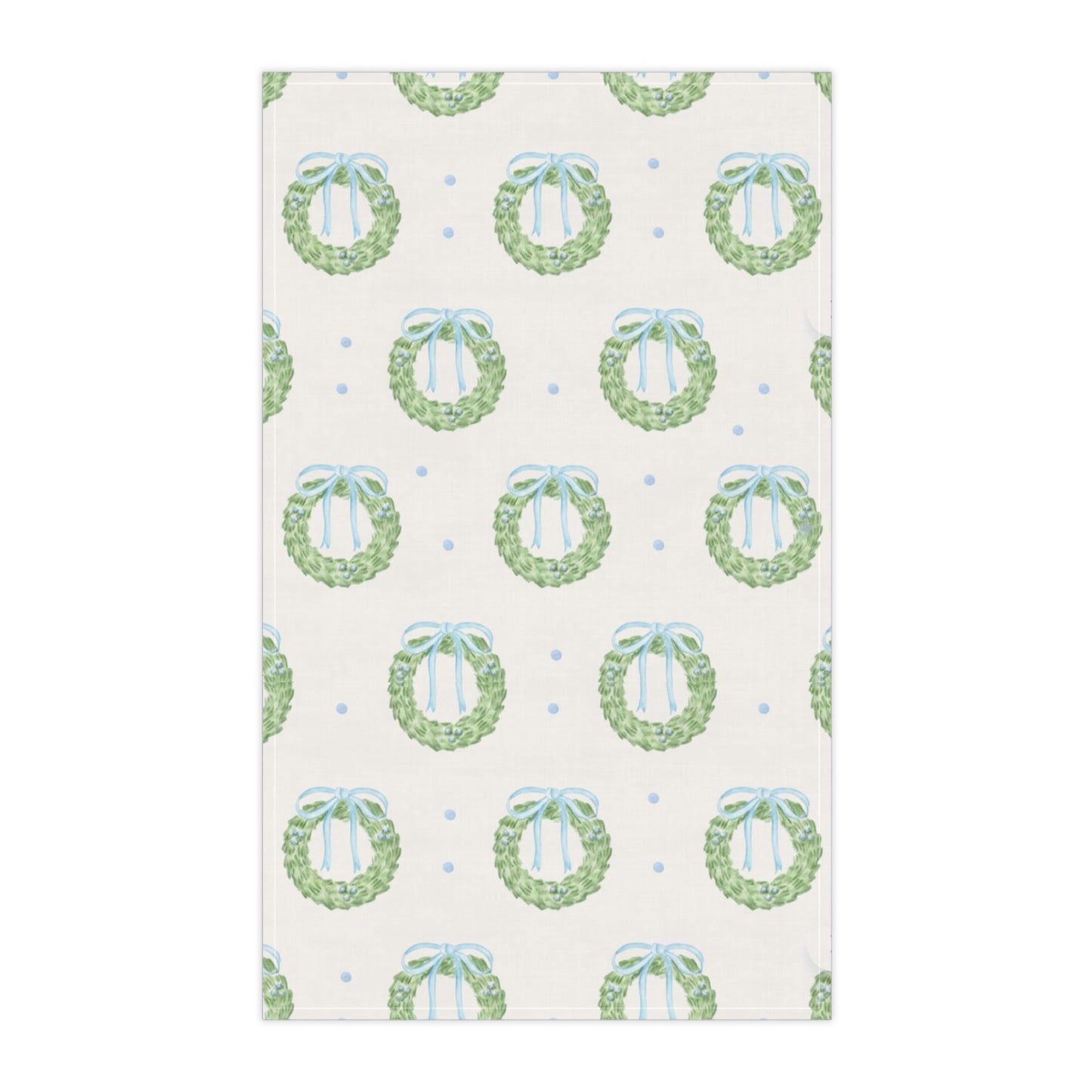 Green Wreath Pattern Tea Towel | Holiday Kitchen Linen