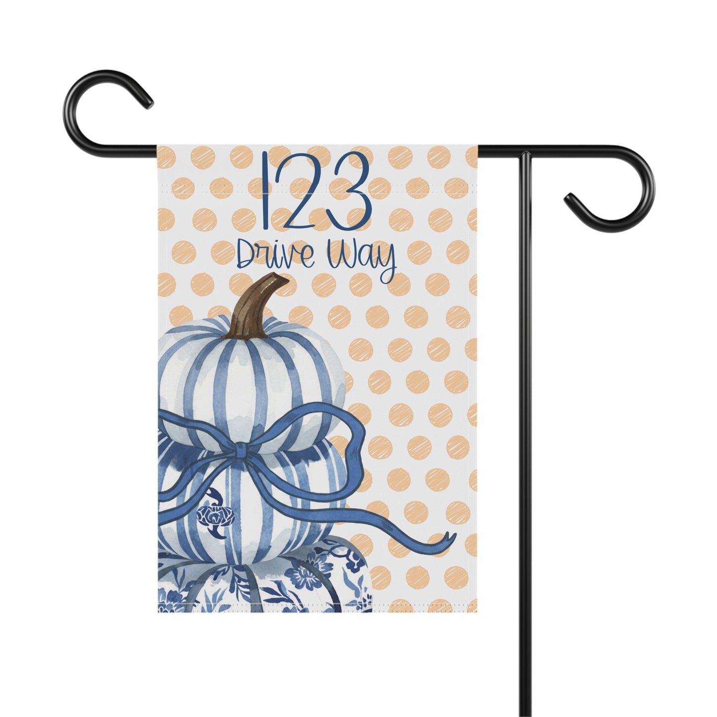 Blue Striped Pumpkin House Number Garden Banner | Polka Dot Fall Porch Flag