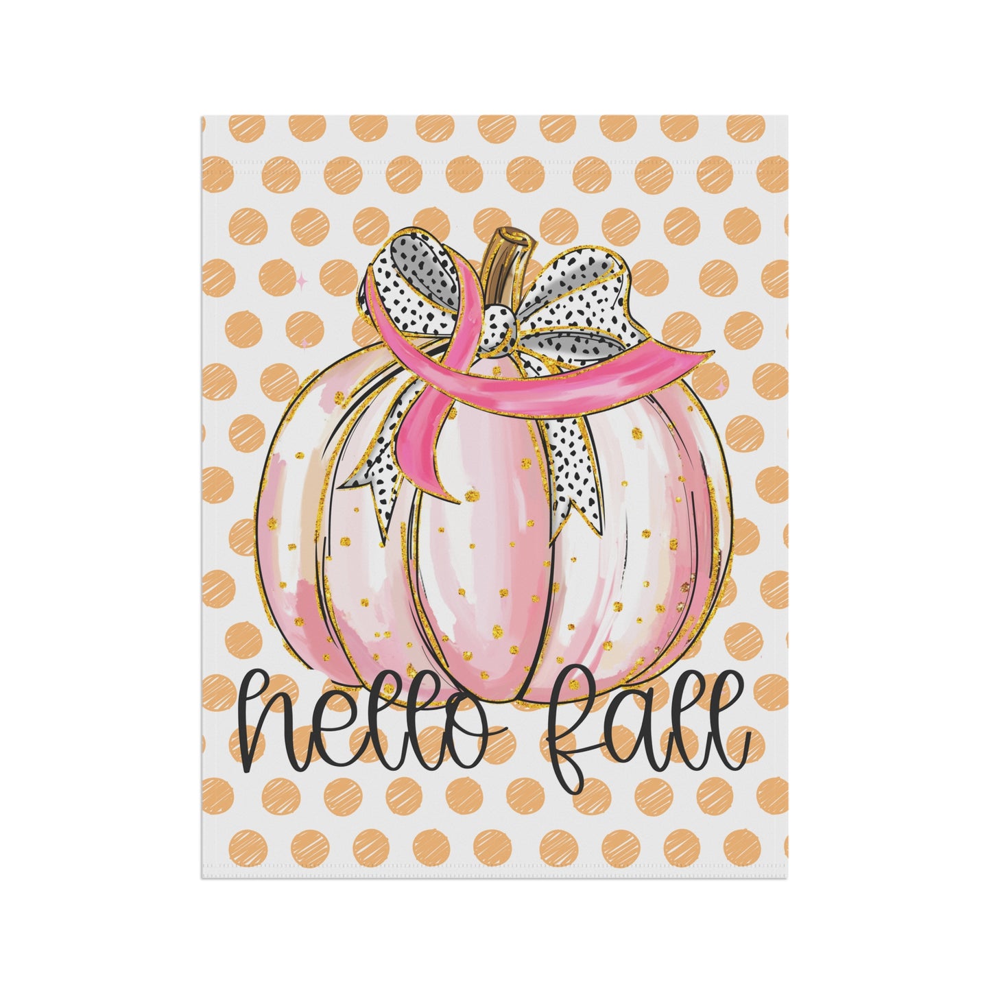 Pink Polka Dot Pumpkin Hello Fall Garden Flag | House Banner