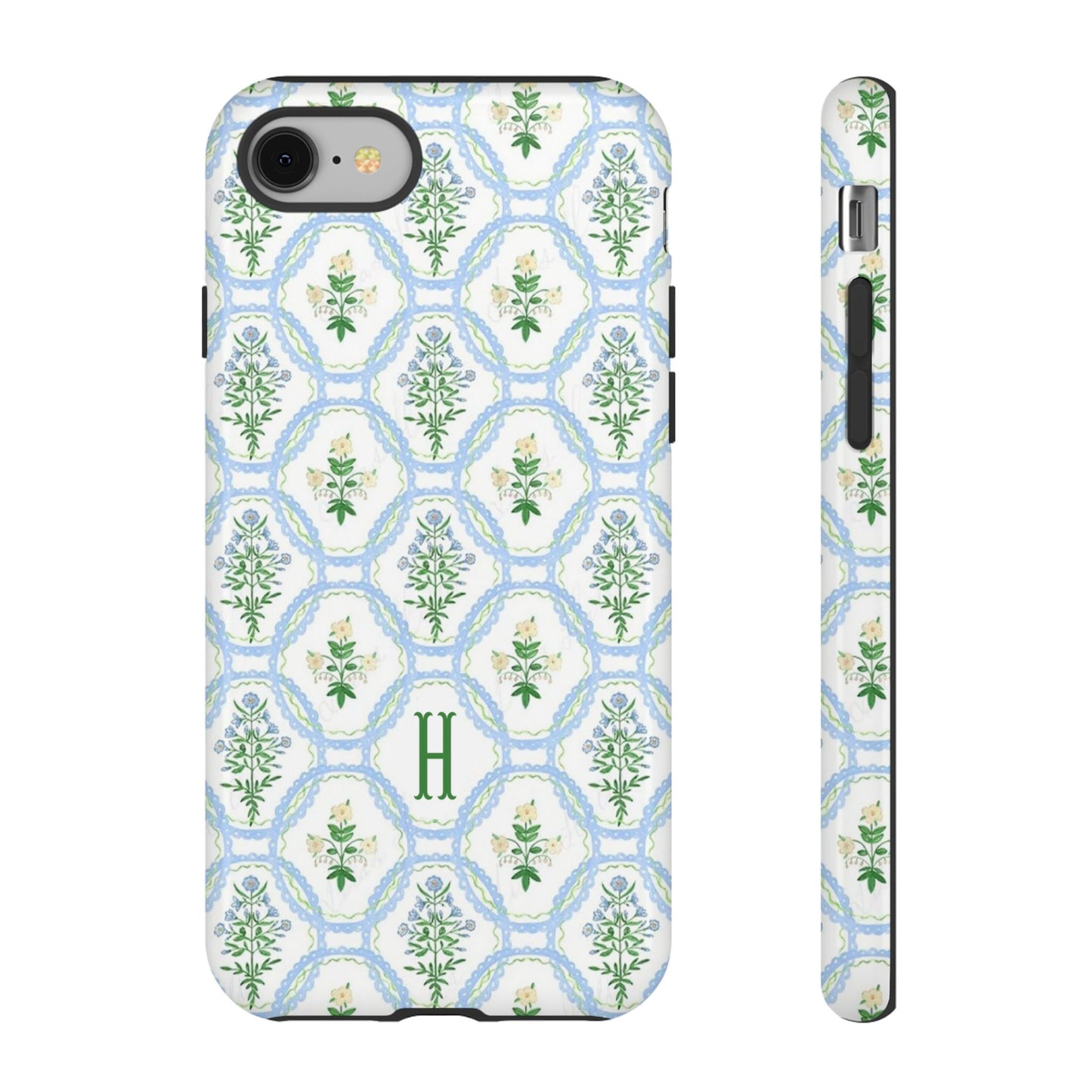 Blue Floral Motif Monogram Phone Case Personalized