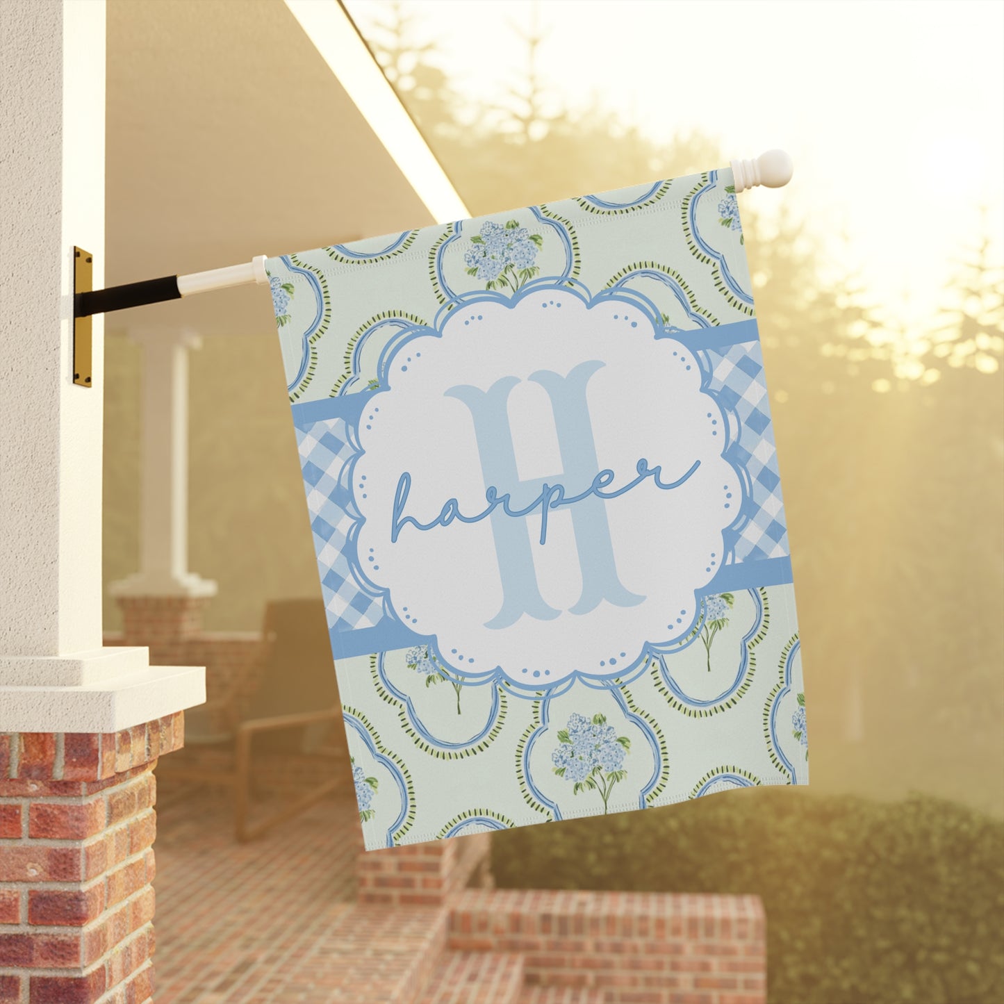 Hydrangea Monogram Garden Flag