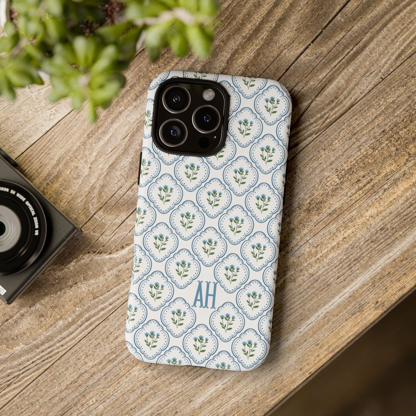 Blue Cottage Floral Monogram phone case