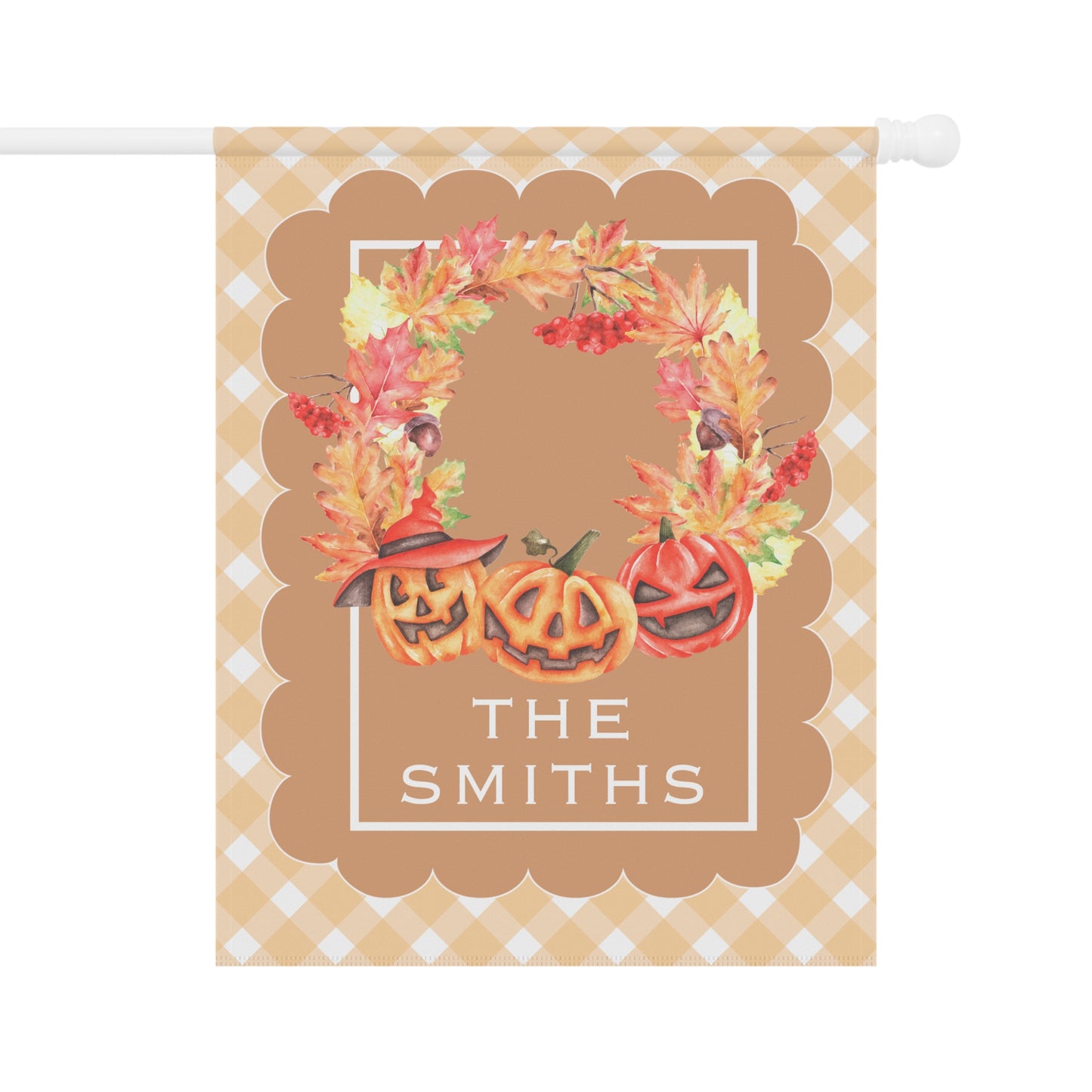 Autumn Pumpkin Wreath Garden Flag | Personalized Porch Banner