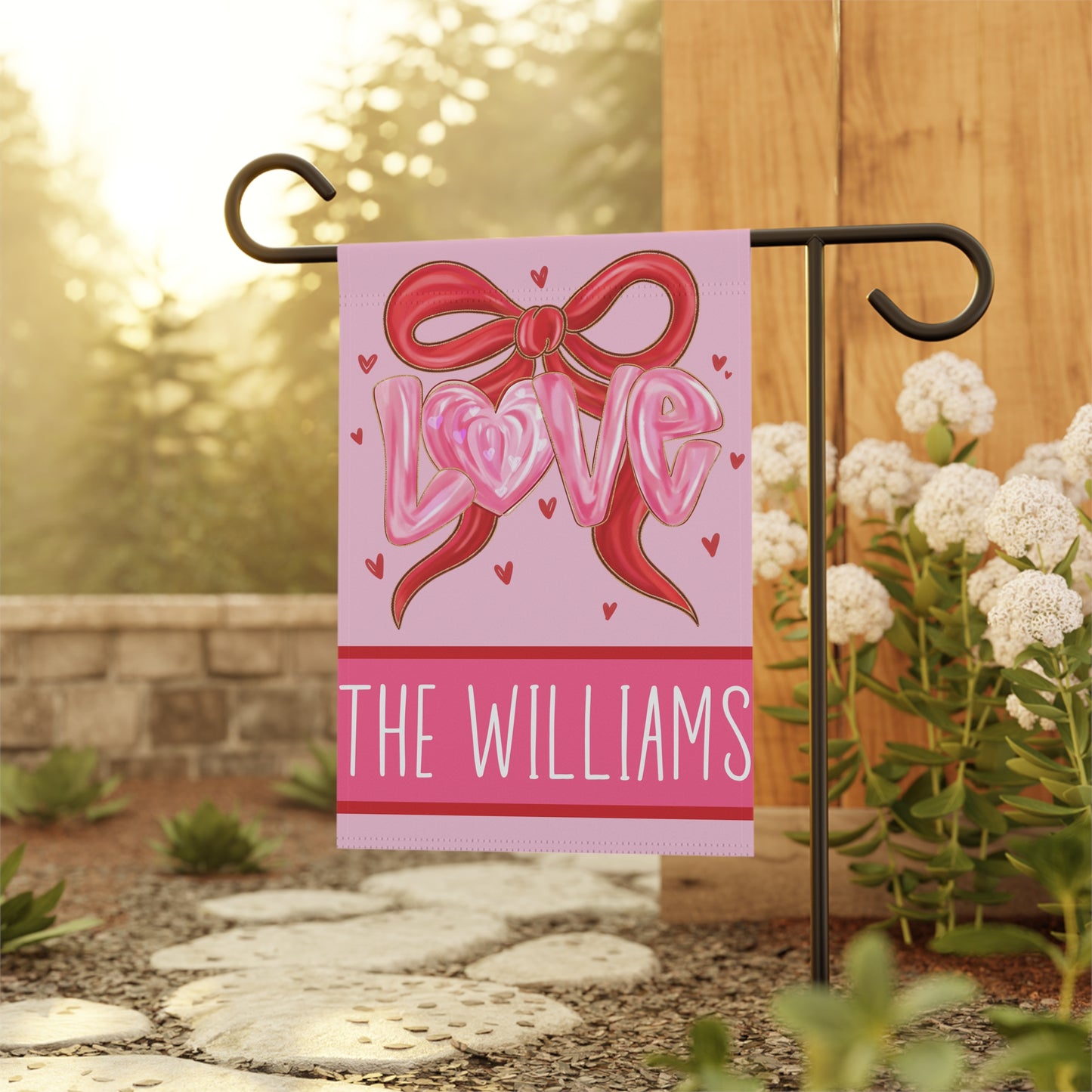 Personalized Valentine Red Bow Garden Flag