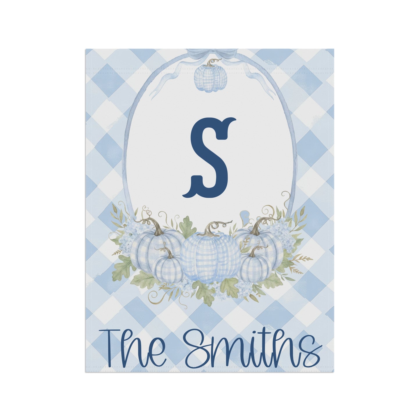 Blue Gingham Monogram S Garden Flag | Personalized House Banner