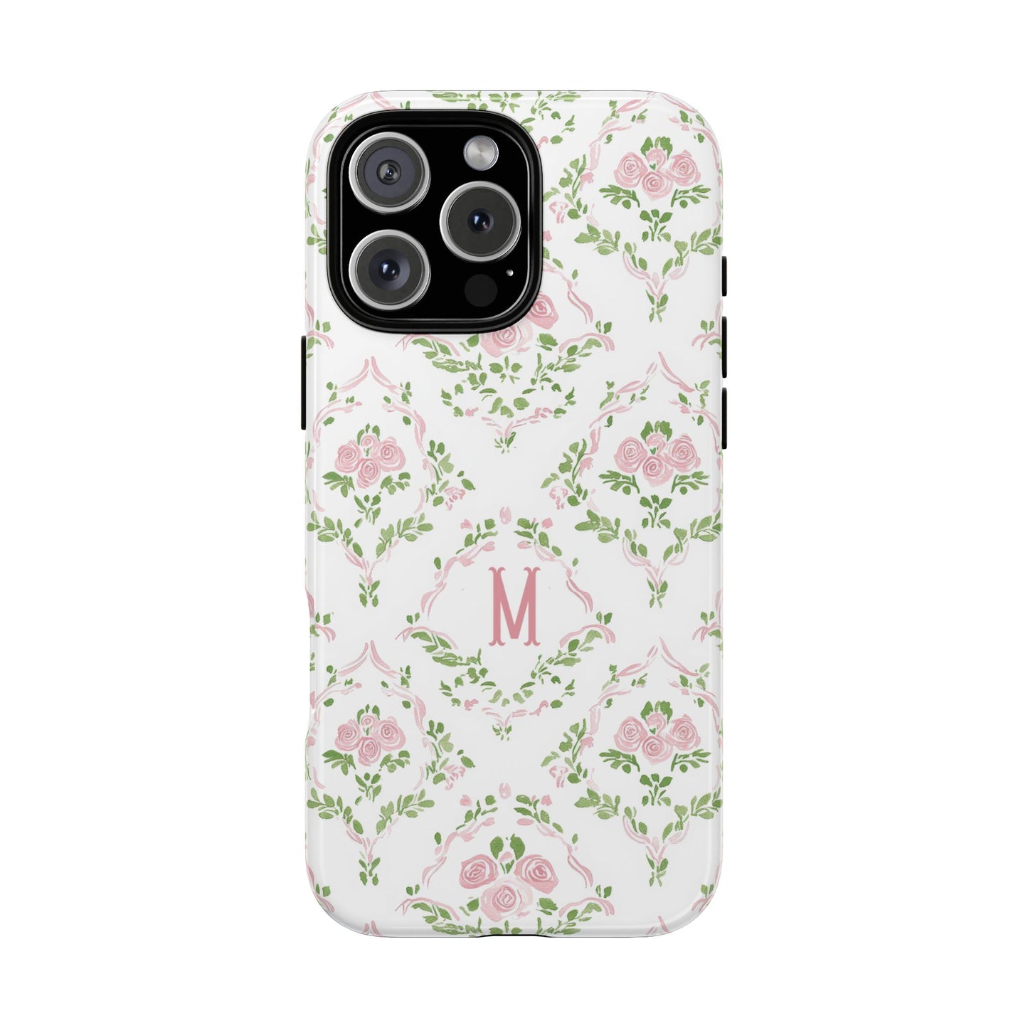 Pink Rose Grandmillennial Floral Monogram Phone Case