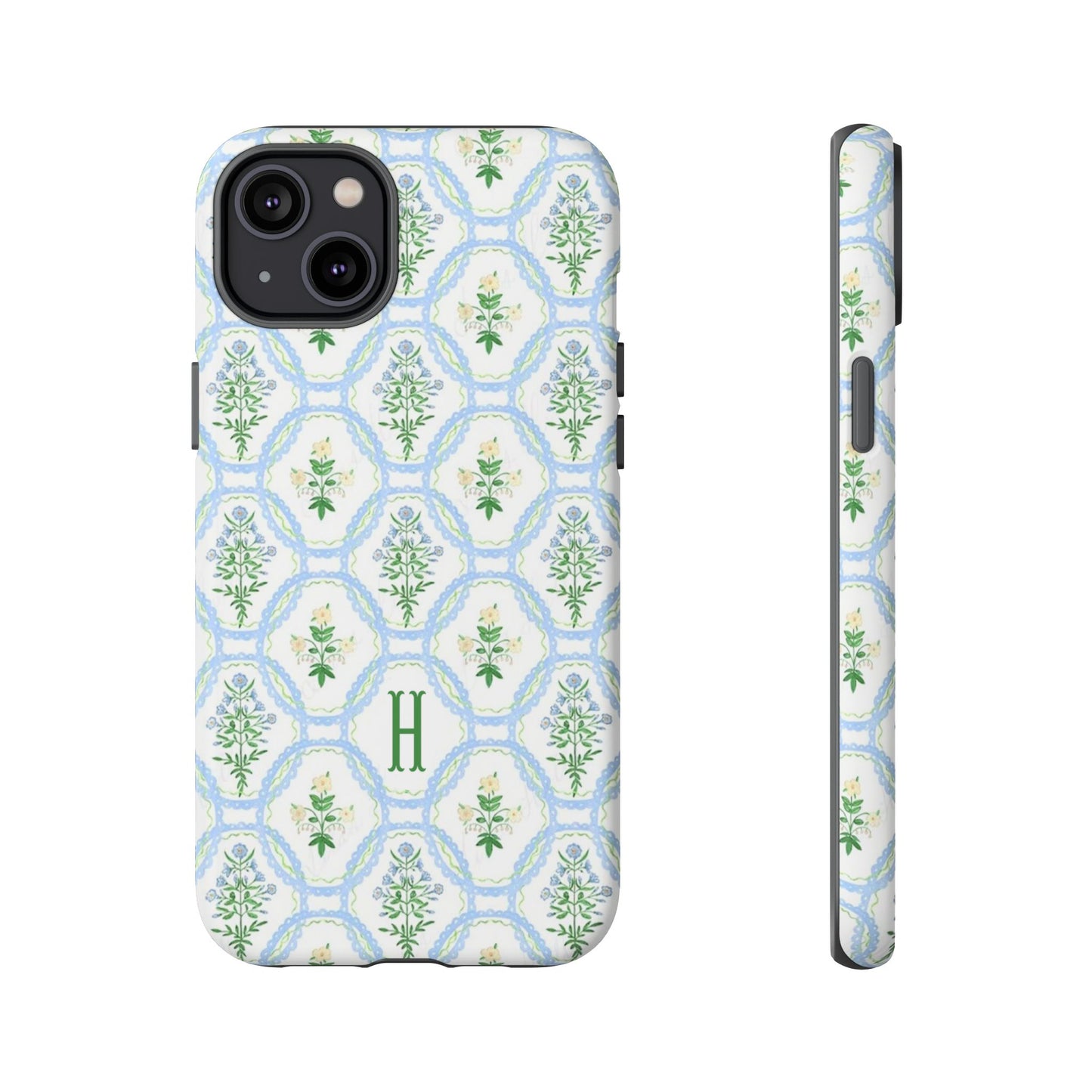 Blue Floral Motif Monogram Phone Case Personalized