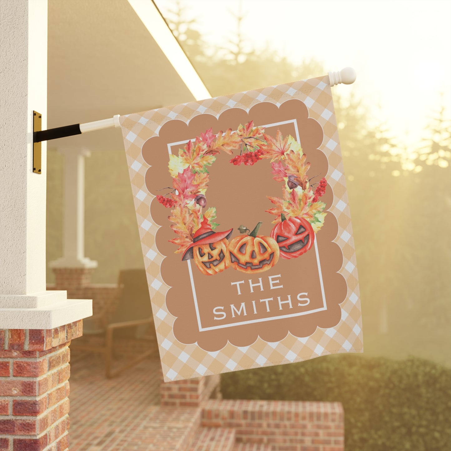 Autumn Pumpkin Wreath Garden Flag | Personalized Porch Banner