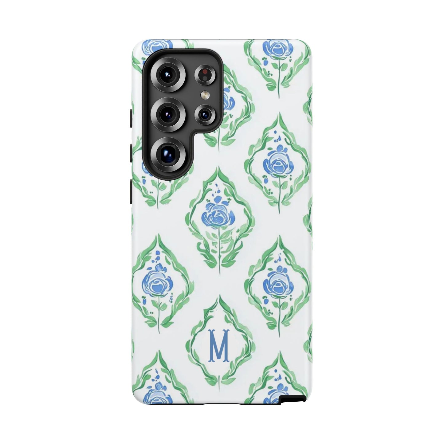 Blue Rose Grandmillennial Monogram Phone Case Personalized