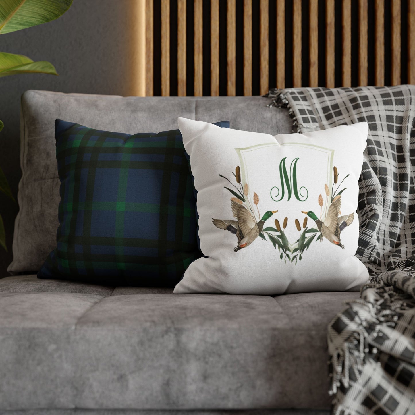 Monogram M Wreath Pillow | Decorative Square Pillowcase