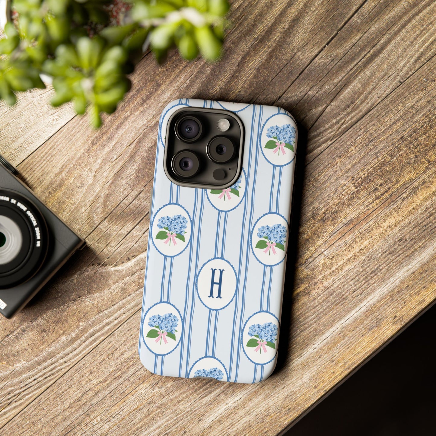 Blue Hydrangea Personalized Preppy Phone Case