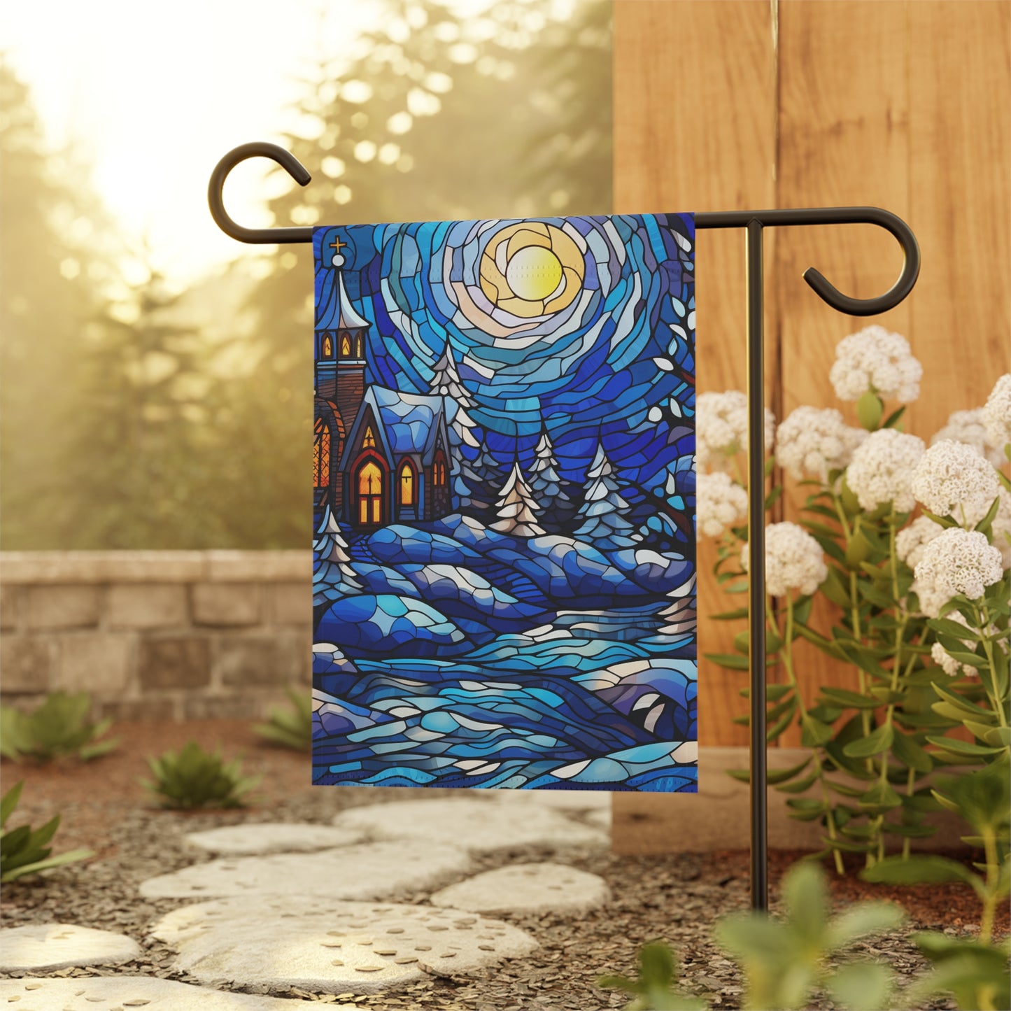 Winter Stained Glass Garden Flag