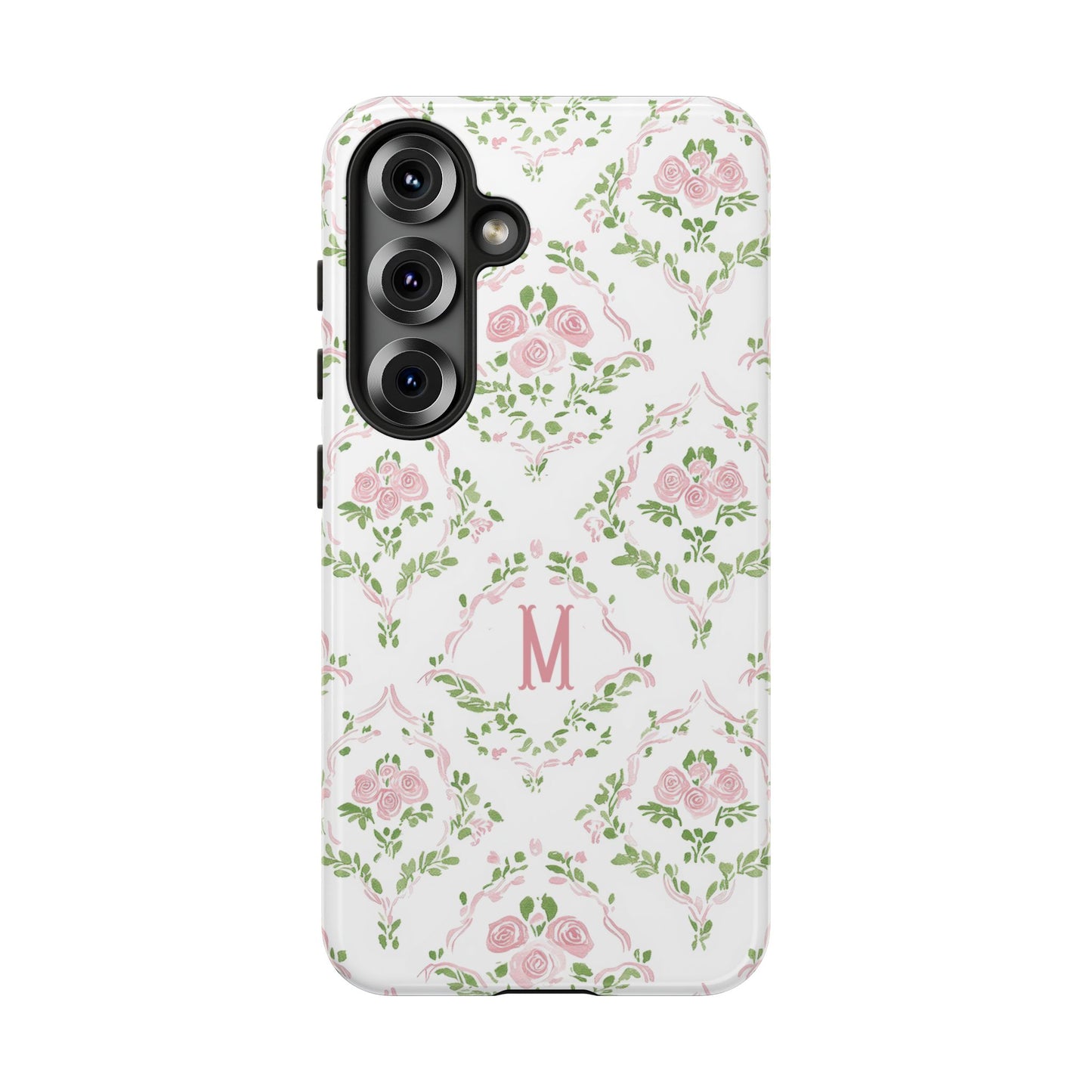 Pink Rose Grandmillennial Floral Monogram Phone Case