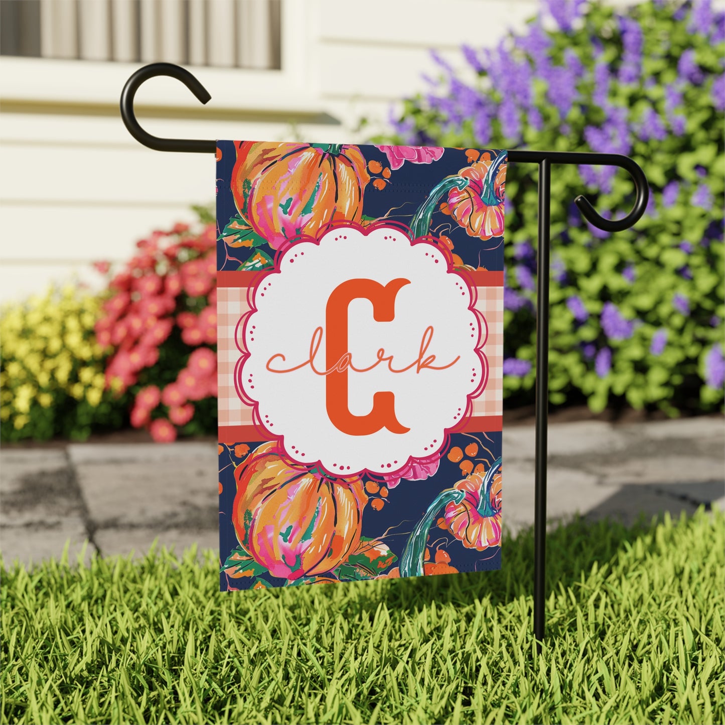 Personalized Pumpkin Garden Flag  Custom Fall Yard Flag  Autumn Porch Decor with Name  Monogram Outdoor Flag  Thanksgiving Housewarming Gift