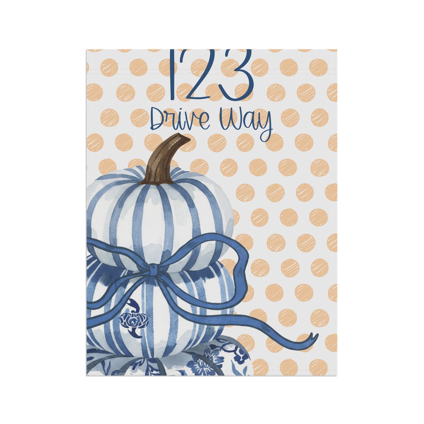 Blue Striped Pumpkin House Number Garden Banner | Polka Dot Fall Porch Flag