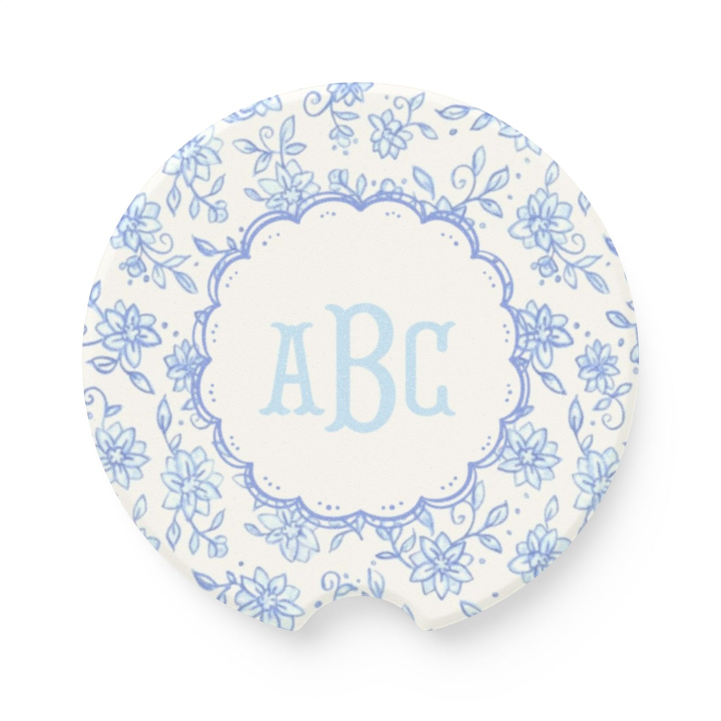 Blue Floral Monogram Soapstone Car Coaster