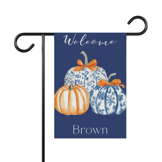 Blue Floral Pumpkins Garden Flag | Welcome House Banner