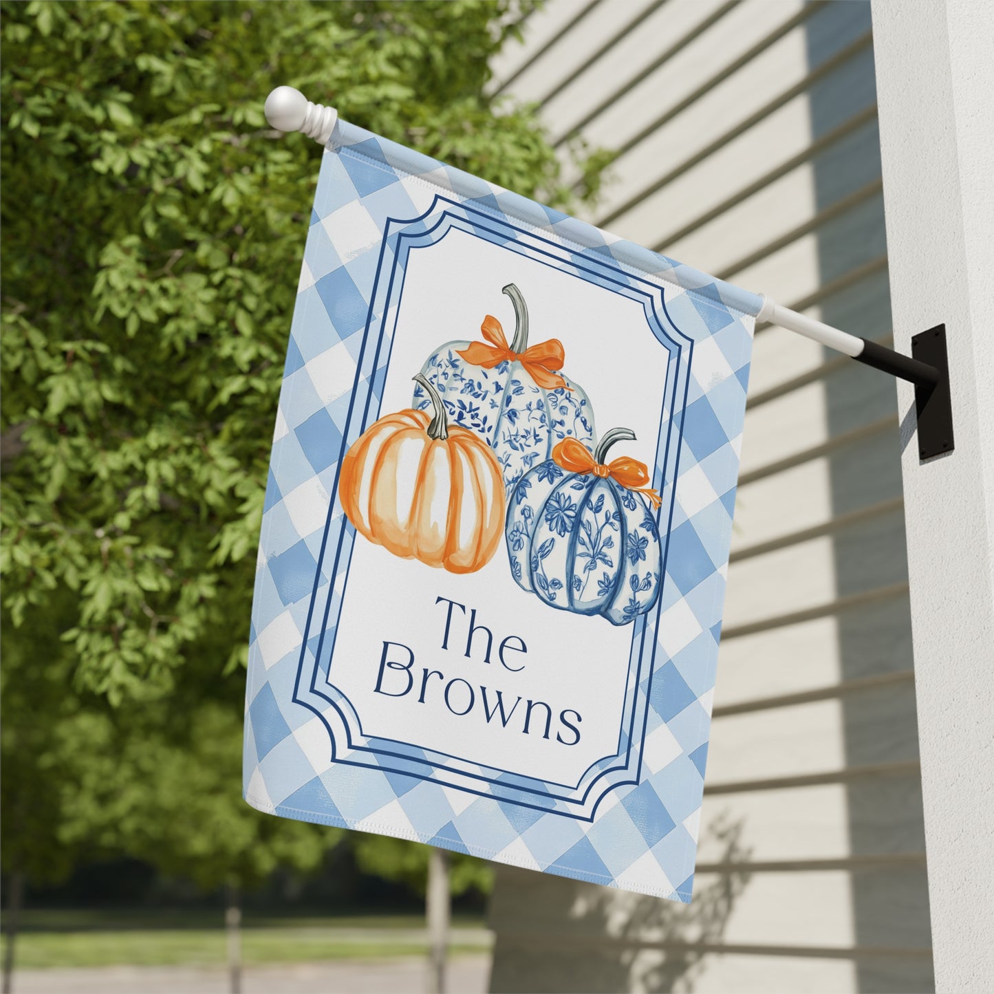 Blue Gingham Pumpkins Garden Flag | House Banner