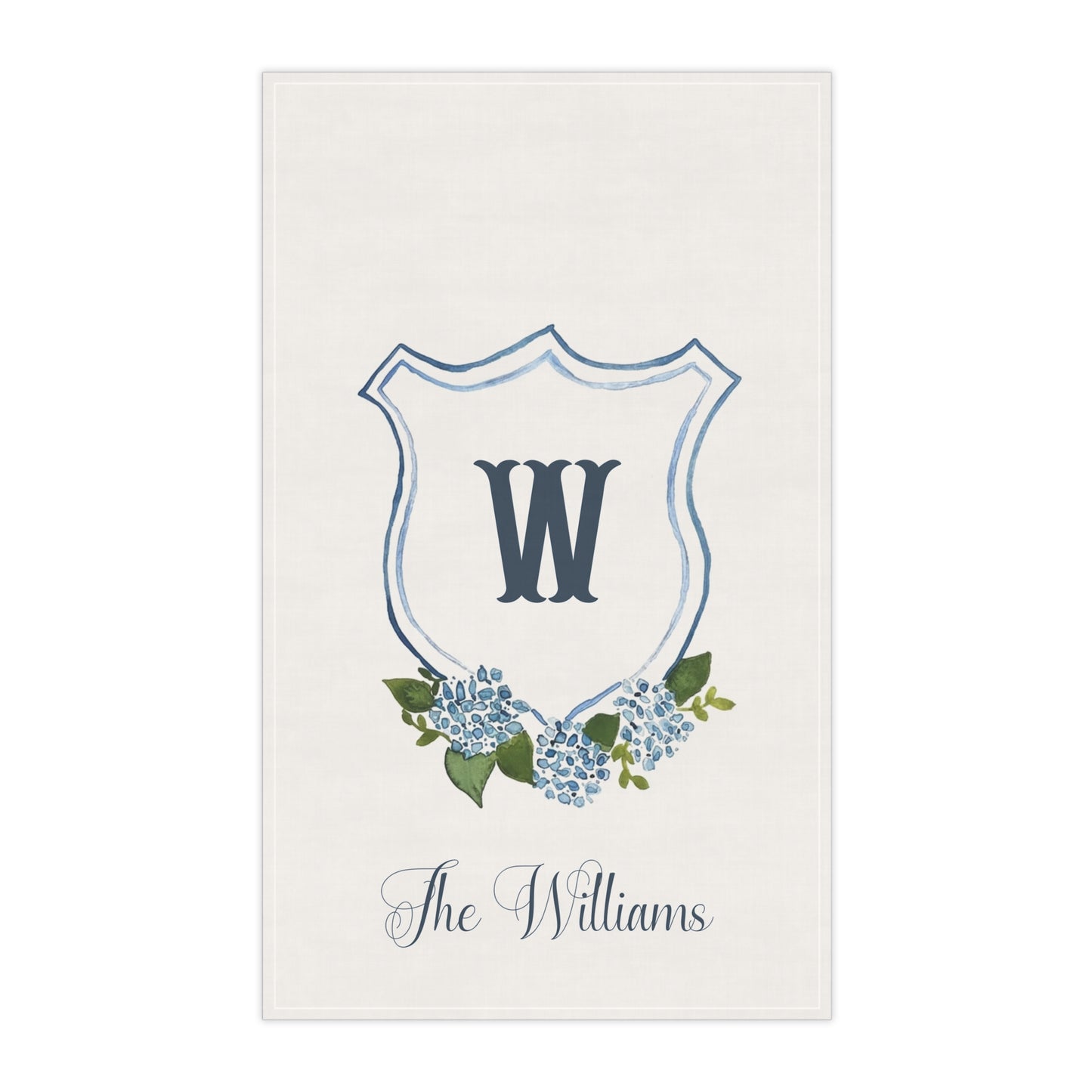 Monogram W Hydrangea Crest Tea Towel | Personalized Kitchen Towel