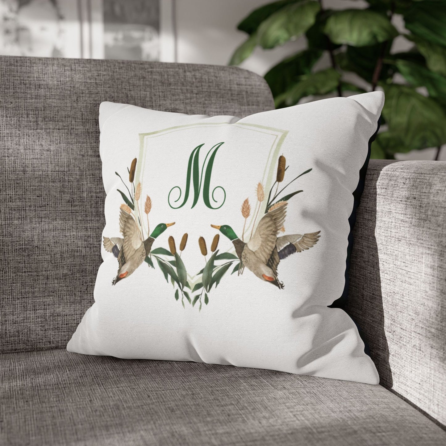 Monogram M Wreath Pillow | Decorative Square Pillowcase